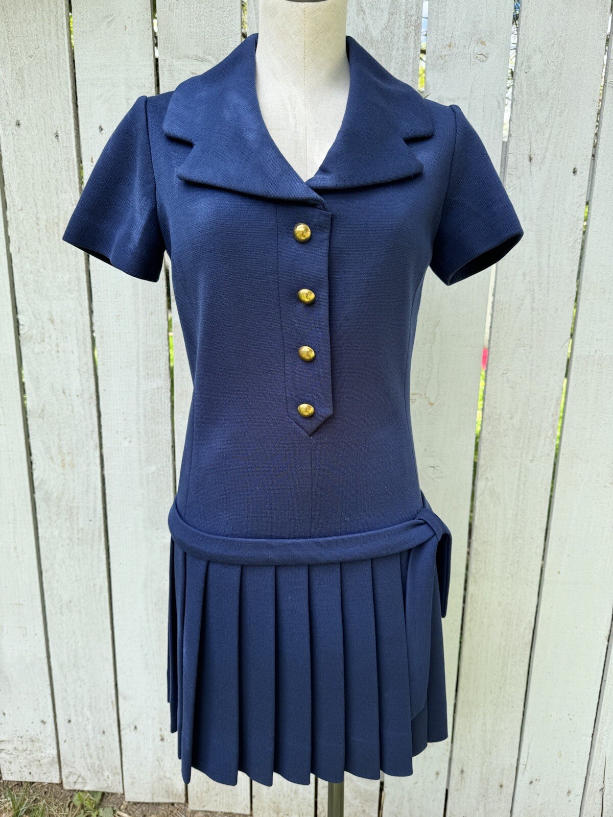 VTG 60’s LILLI ANN Navy Drop Waist Pleated Skirt Shift Dress