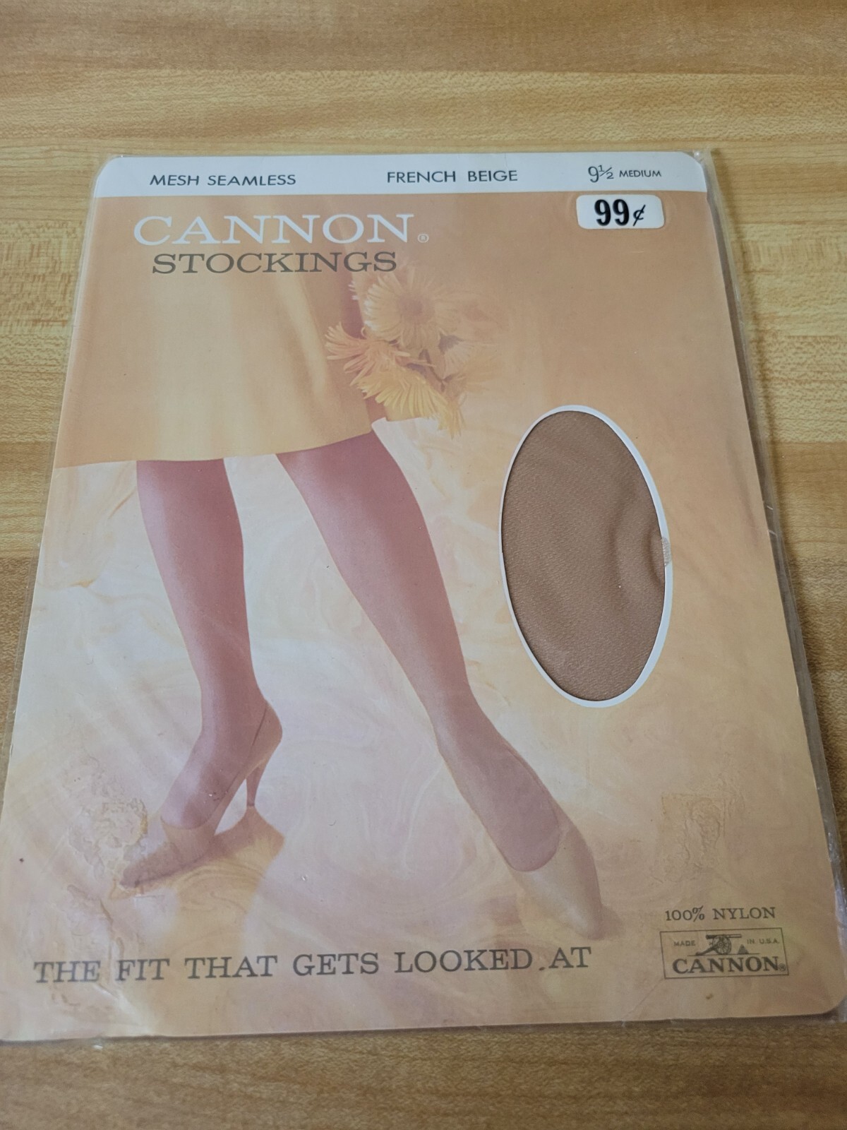 Vintage cannon stockings French beige 9 1/2 medium mesh Seamless 100% nylon