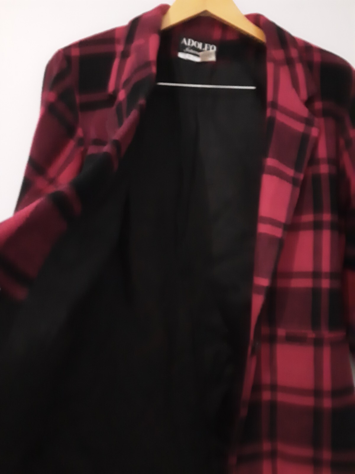 Vintage Adolfo Size S Oversized Blazer Jacket Pink Black Plaid Wool Blend