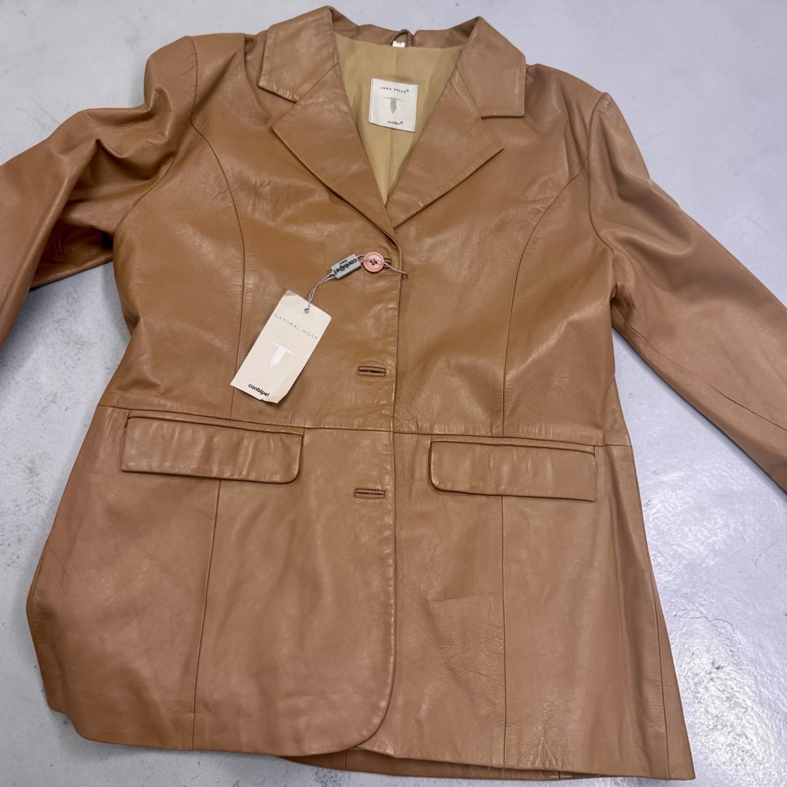 Vintage Conbipel Vera Pelle Italian Leather Blazer NWT Women’s IT 46 Brown