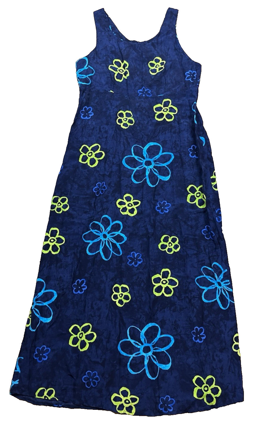 Vintage Mroz Blue Floral Maxi Women’s Sleeveless Dress Size 14 See Desc
