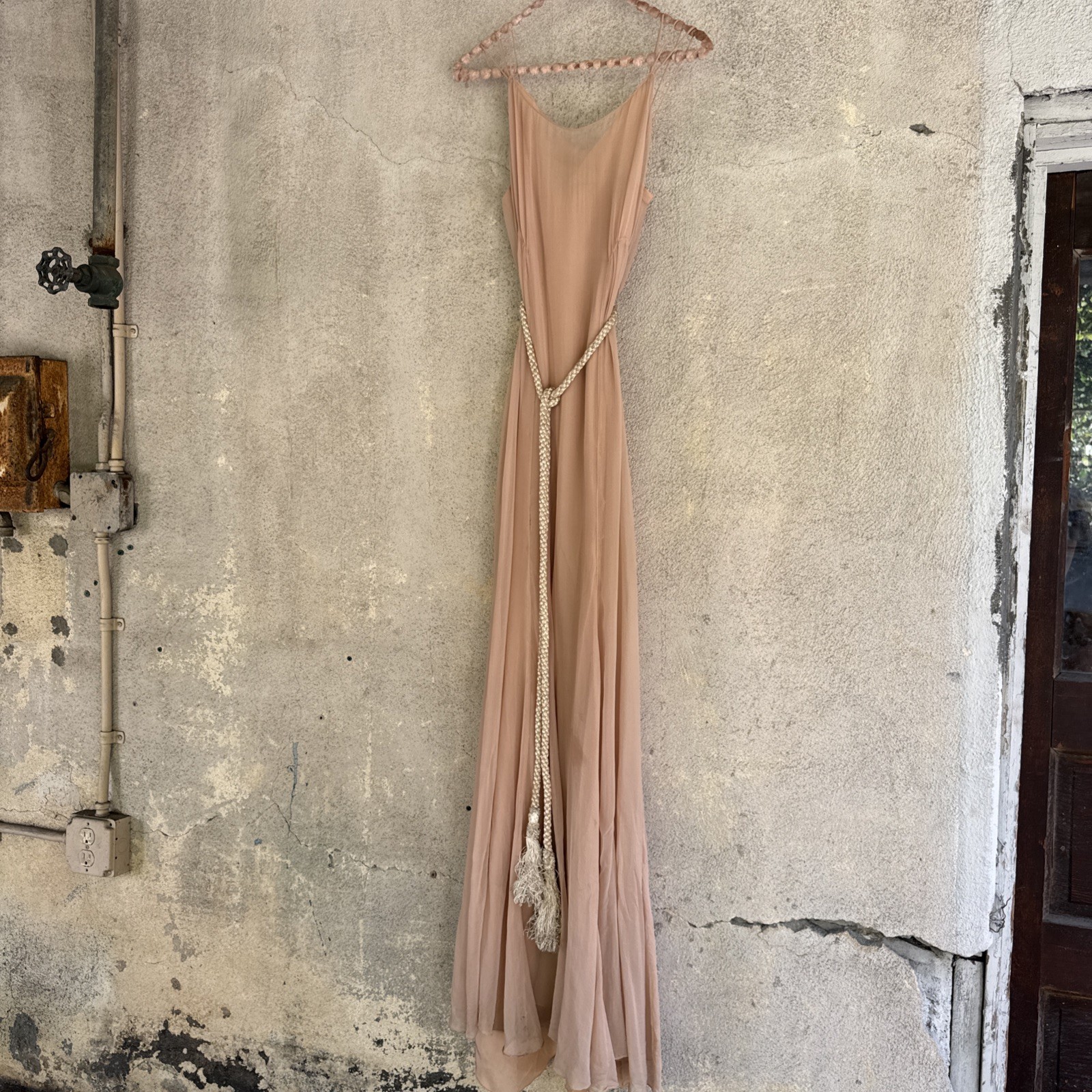 Vintage 1930s Lightest Pink Silk Chiffon Gown Triple Strap Maxi Fairy Dress