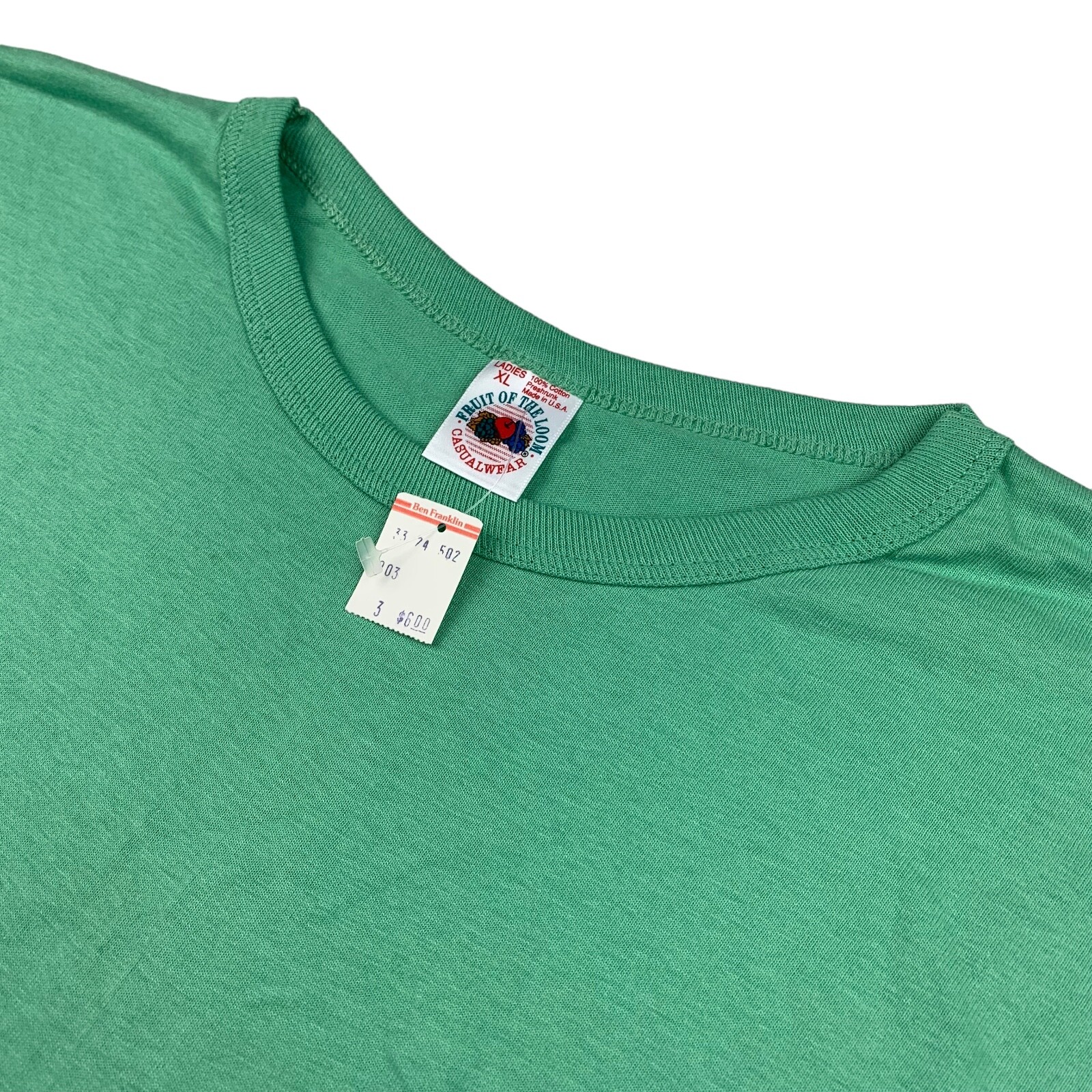 NEW VTG Fruit of the Loom Women’s Blank Single Stitch T-Shirt Green • USA • XL