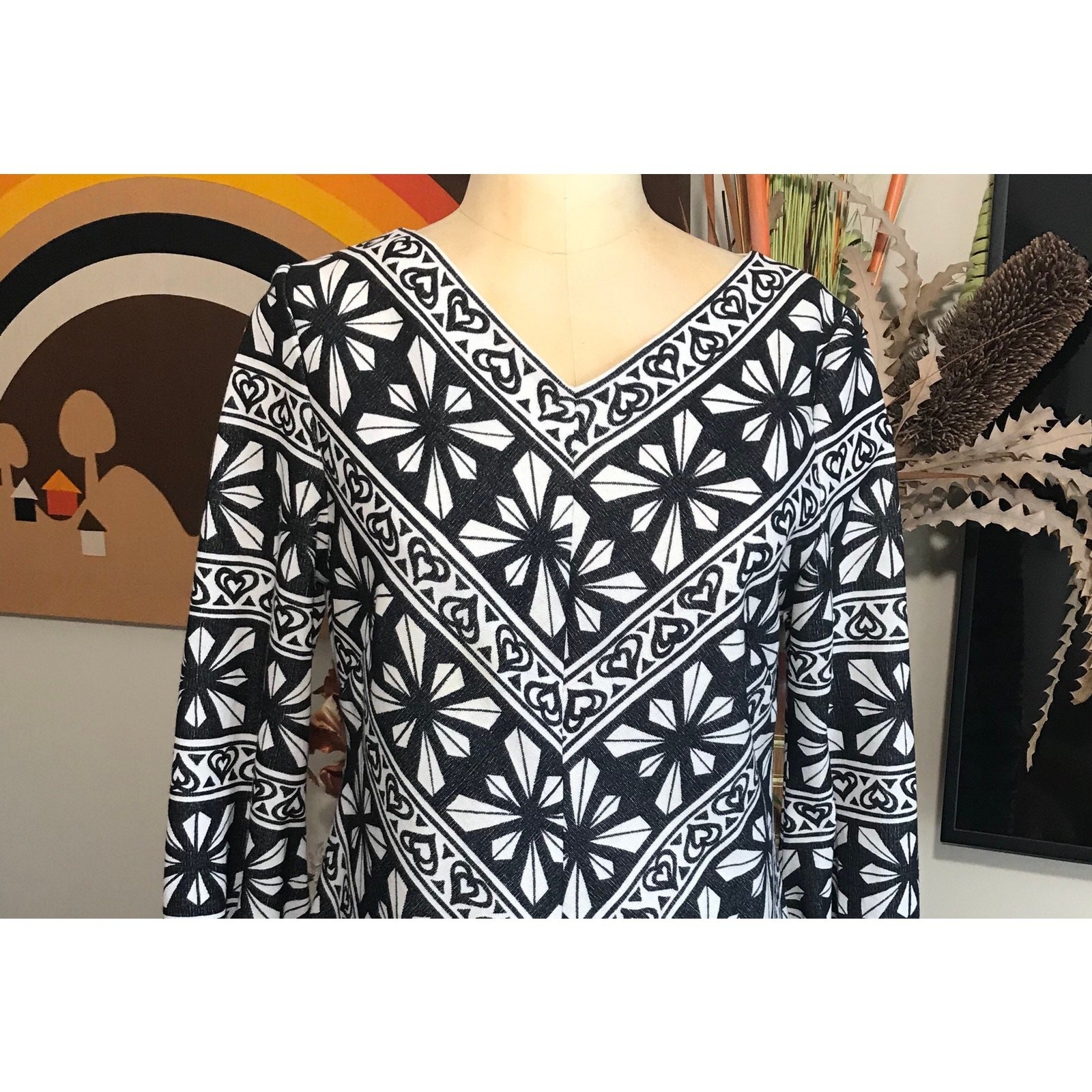 1960s Golden Finn Dress Marimekko Style Op Art Cotton A Line Go Go