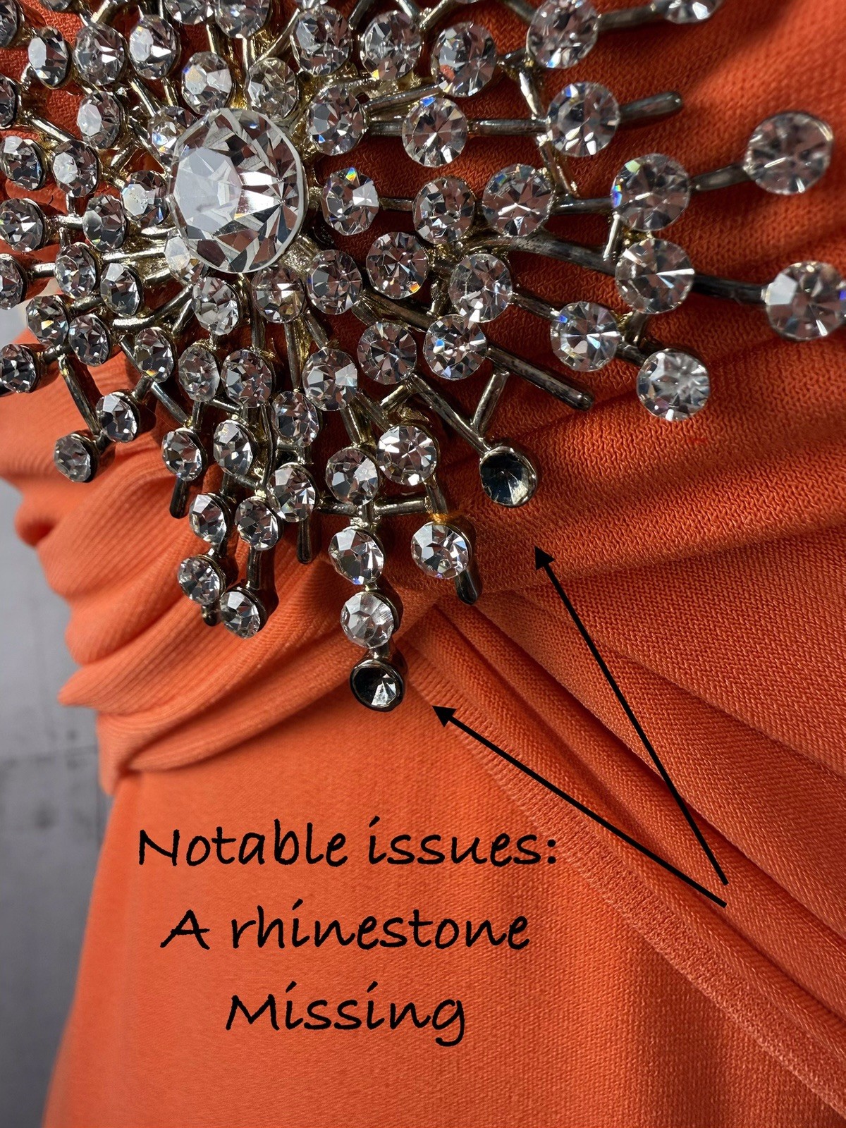 Vintage 1970s Jeweled Disco Cocktail Gown Cache Tangerine Poly Spandex Knit XS