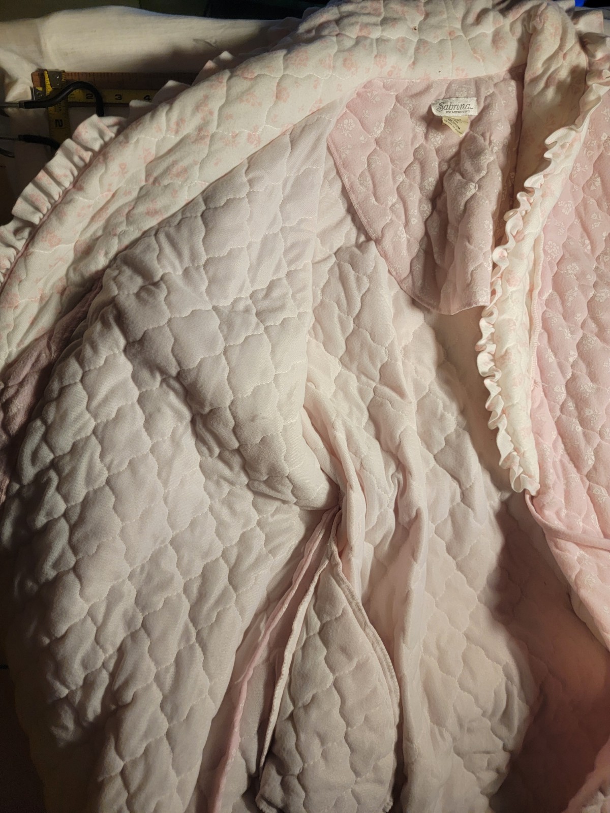 Vintage SANRINA LiIGHTPink & White Long Robe Belted GOLDEN Girls/Grandmacore