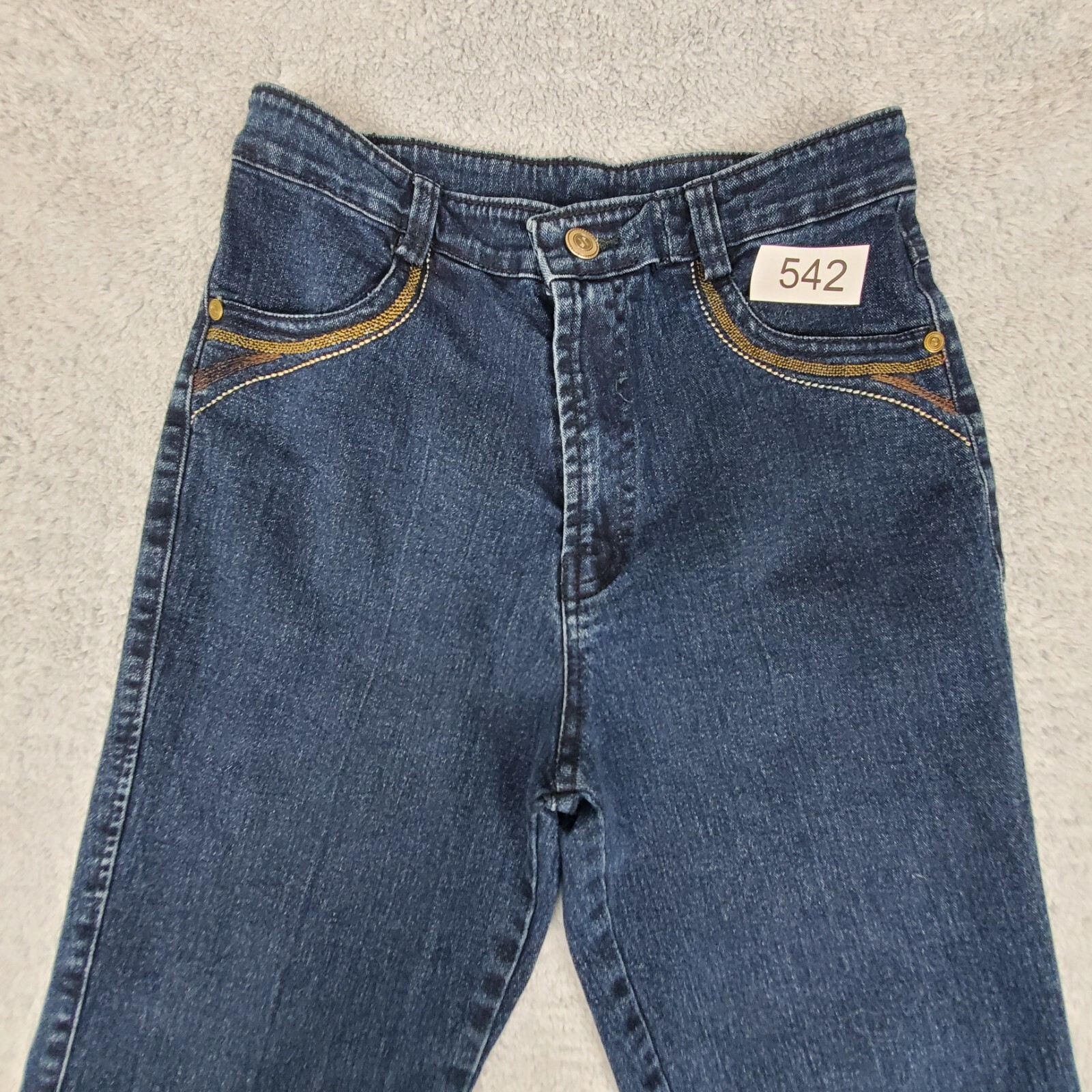 Vtg Women’s High Waist Straight Leg Ankle Jeans Sz 28″x26″ Embroidered Dark Wash