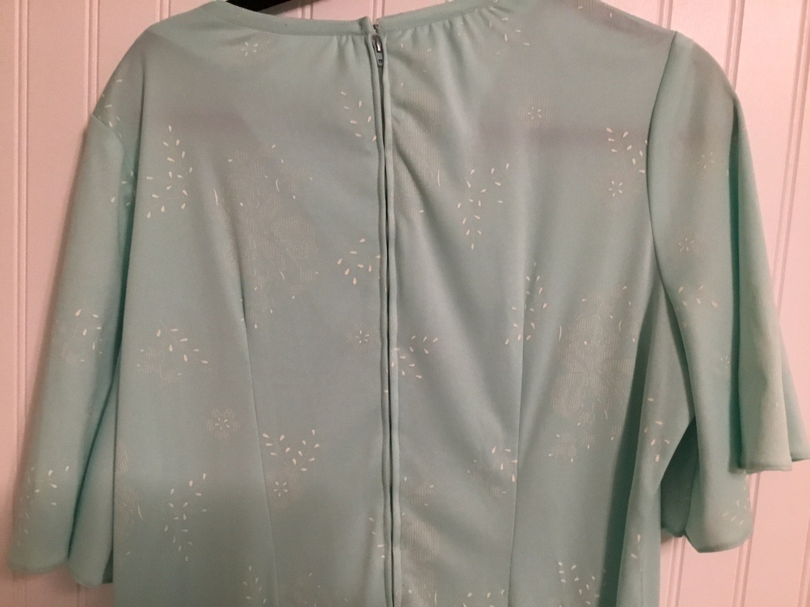 Vintage Damon Dress Teal With Creme Design Flowy Sleeves Size Medium Zip Back