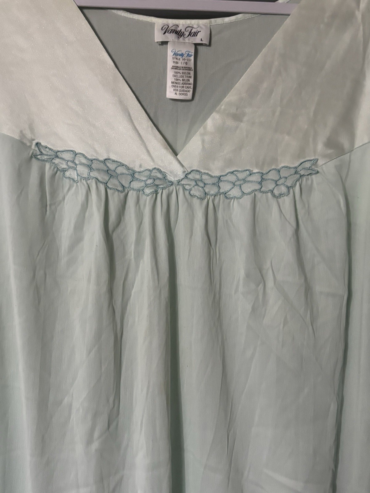 Vtg Vanity Fair Nightgown Large Mint Green Nylon Knee Length Style 30-107 Silky