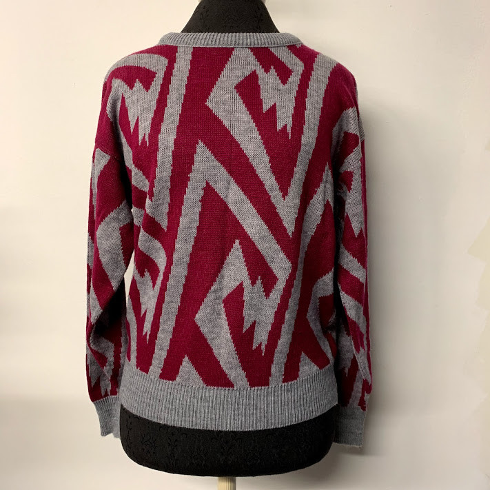 VTG Purple Gray Geometric Knit Sweater 80s Alfred Dunner USA Womens Size Medium