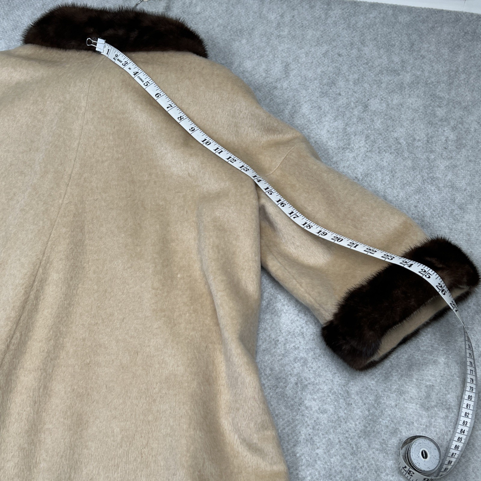 Vintage 50s SABELARI Taupe Camel Hair Tan MINK FUR Wedding Ring Collar Coat