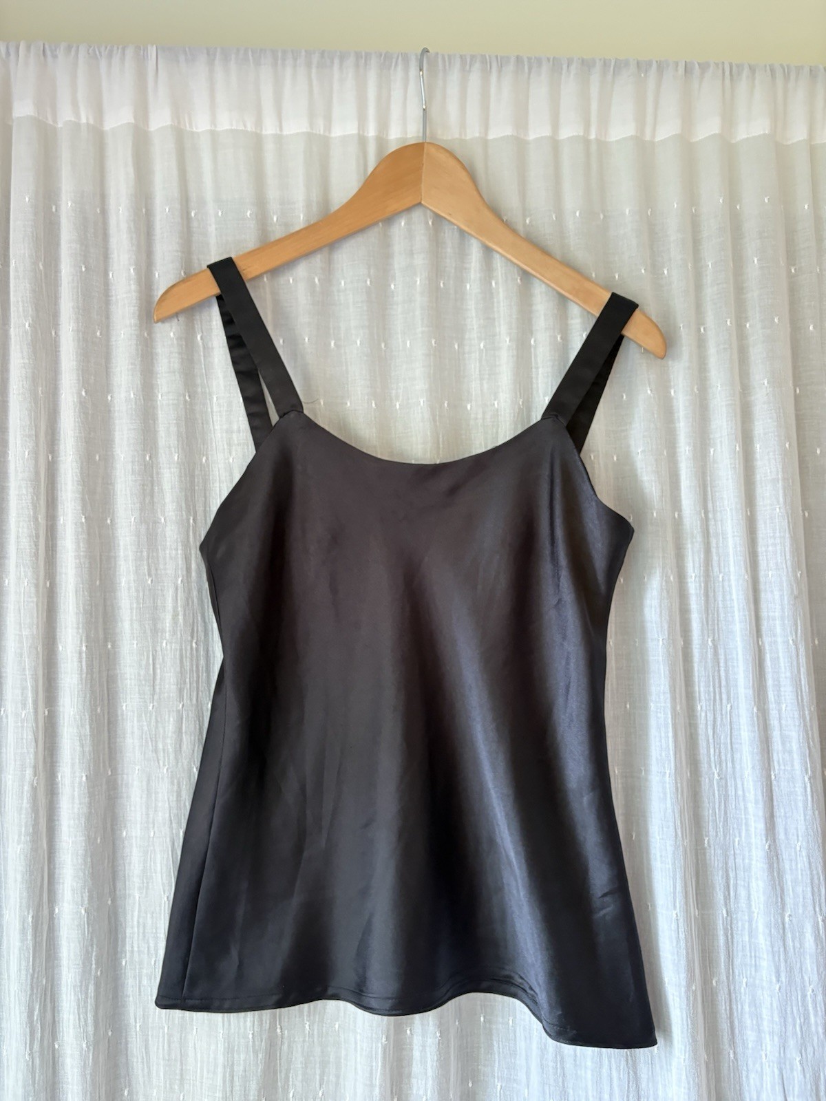 Vintage Ann Hobbs for Cattiva Black Satin Camisole Tank Top Womens Size 8