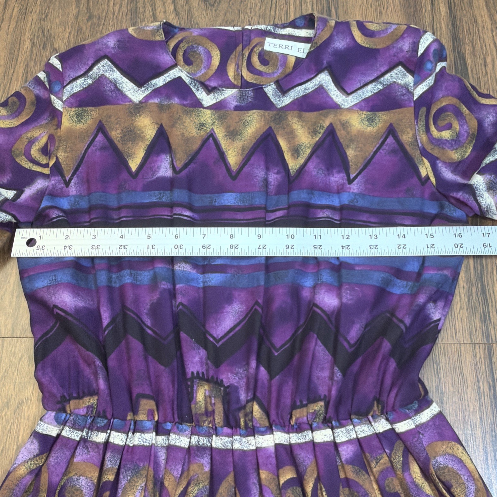 Vintage 90s Terri Ellen Pleated Midi Dress Purple Southwestern Whimsigoth Aztec