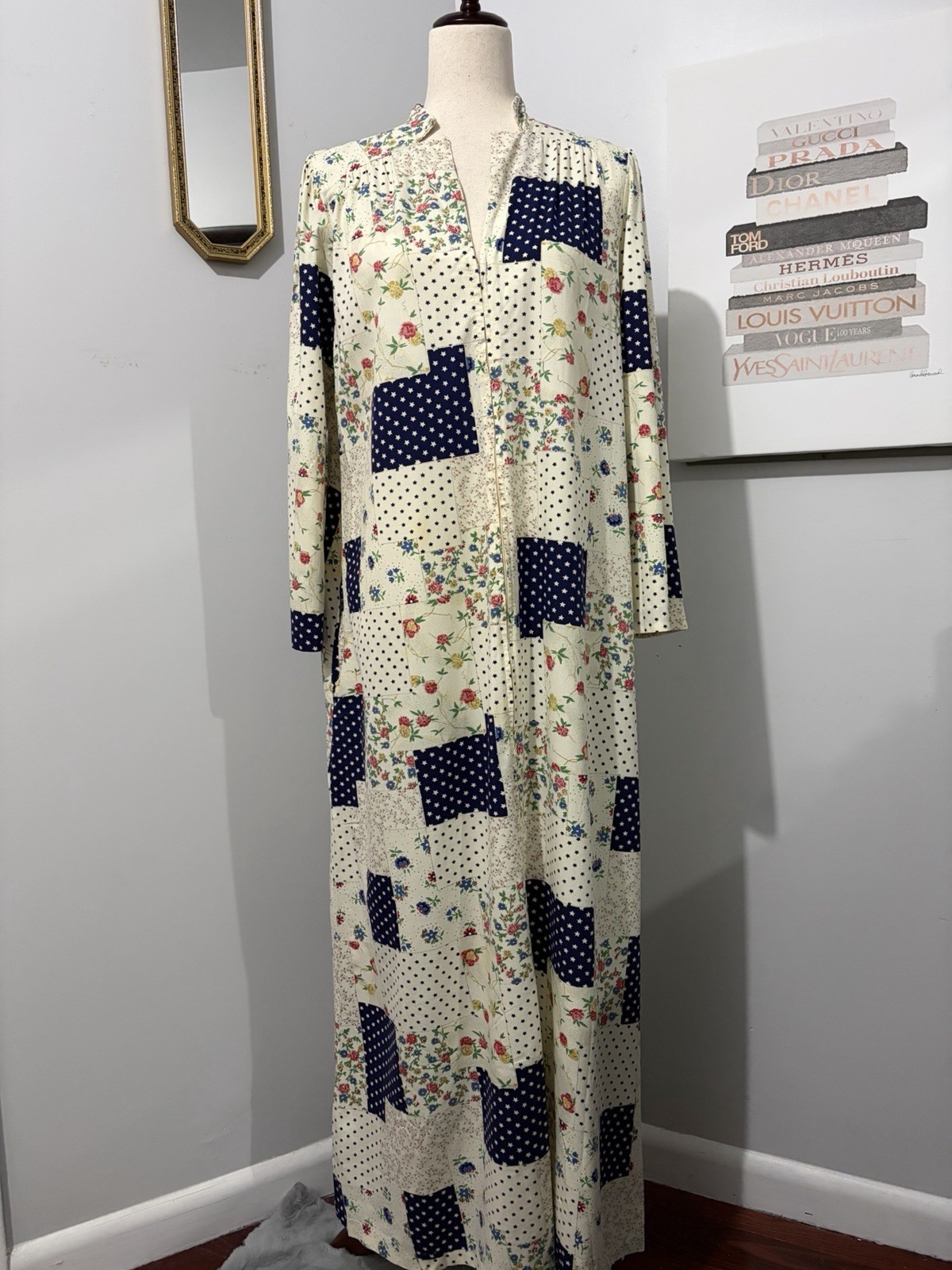 Vintage 1970s Loungewear by Gossard patchwork-print maxi dress/loungewear robe.