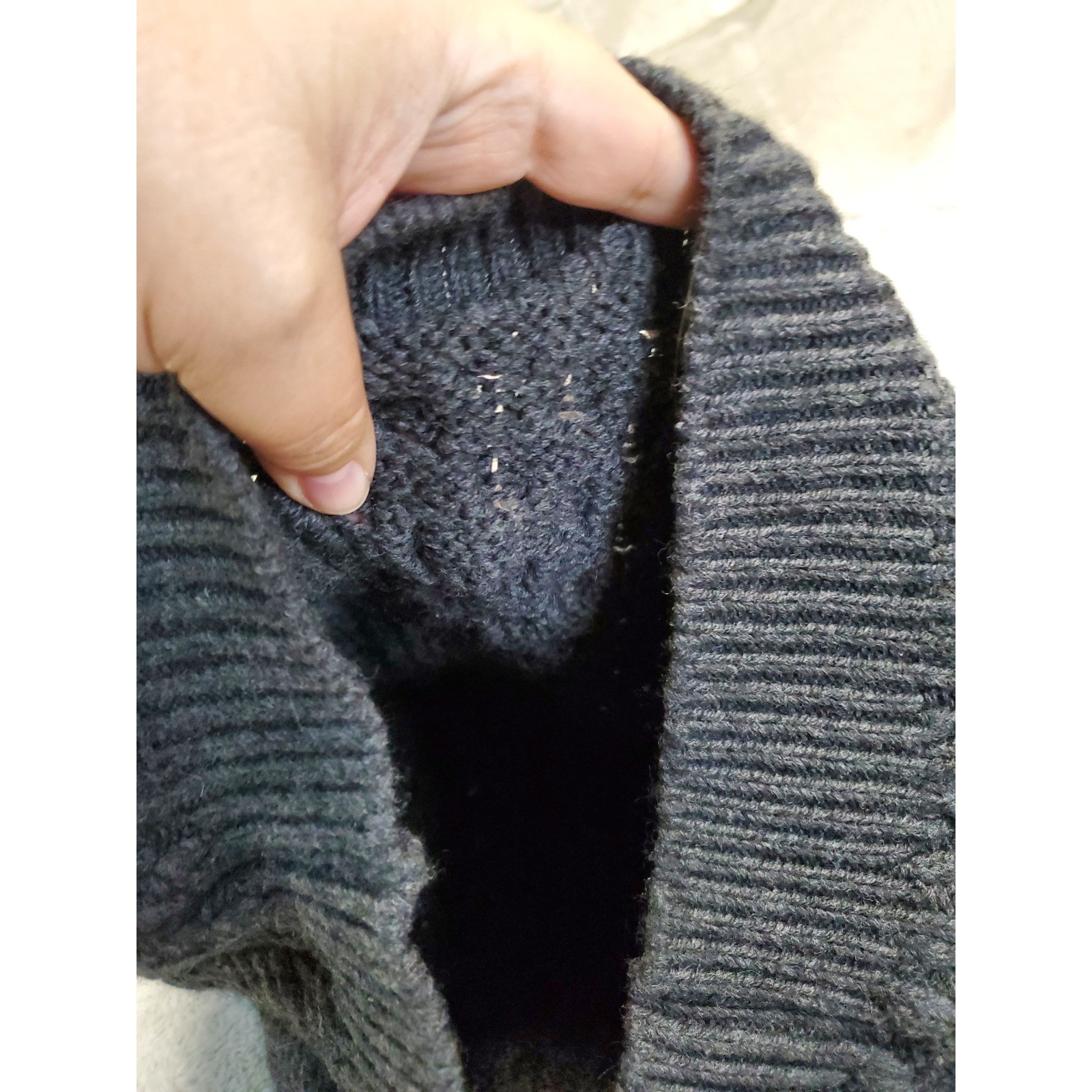 Vintage Gray Chunky Cable Knit Turtleneck Merino Wool Fisherman Sweater Small