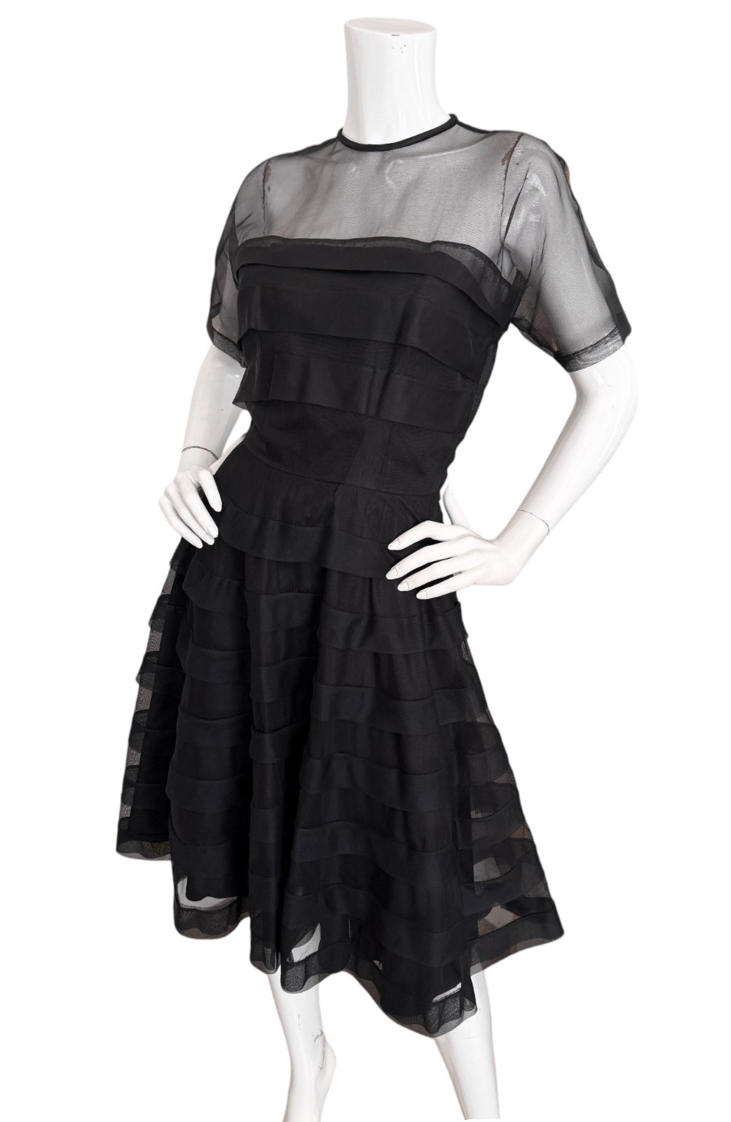 Vintage 50s Kasper Penart Rare Illusion Mesh Tiered Fit Flare Cocktail Dress