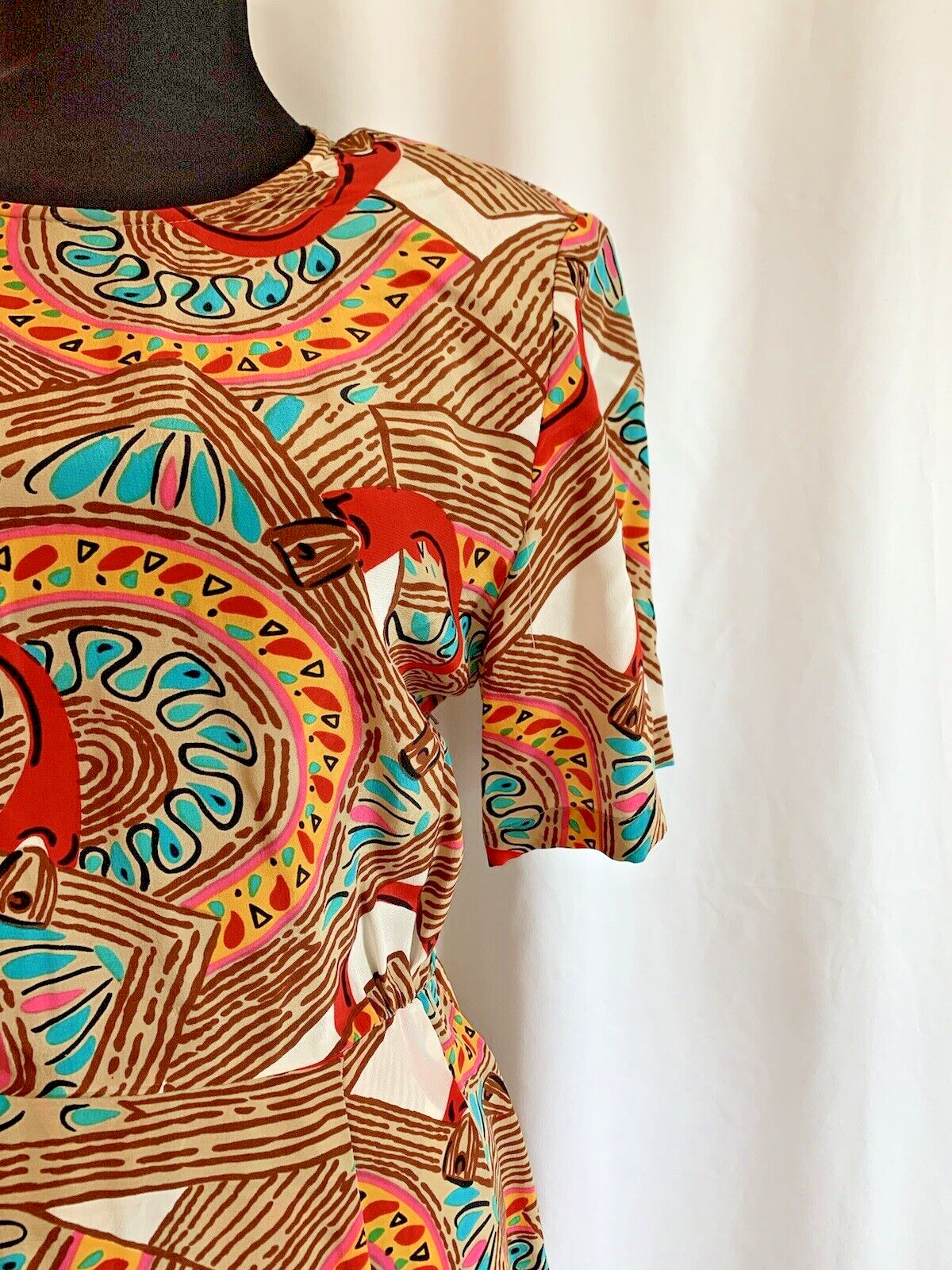 Vintage 1980s I.B. Diffusion Abstract Print Silk Dress – Size 4 Small