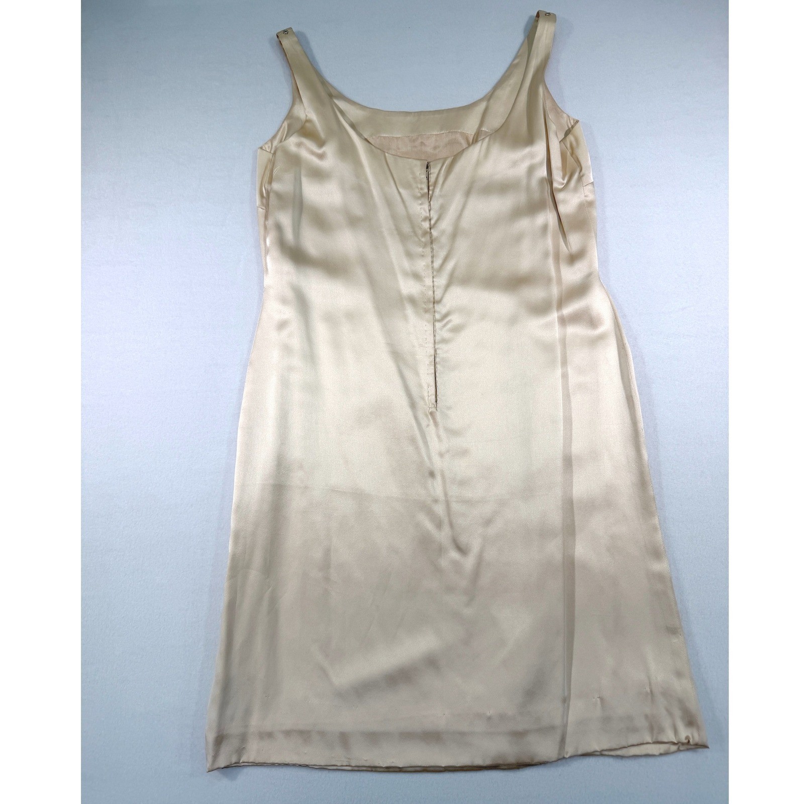 Handmade Vintage Palm Beach Gold Silk Beaded Dress 14 M / L Long Sleeve