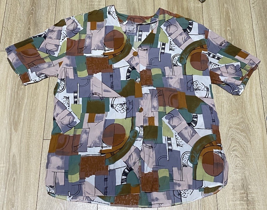 Rafale London Women’s Abstract Print Blouse Button Front Multicolor One Size