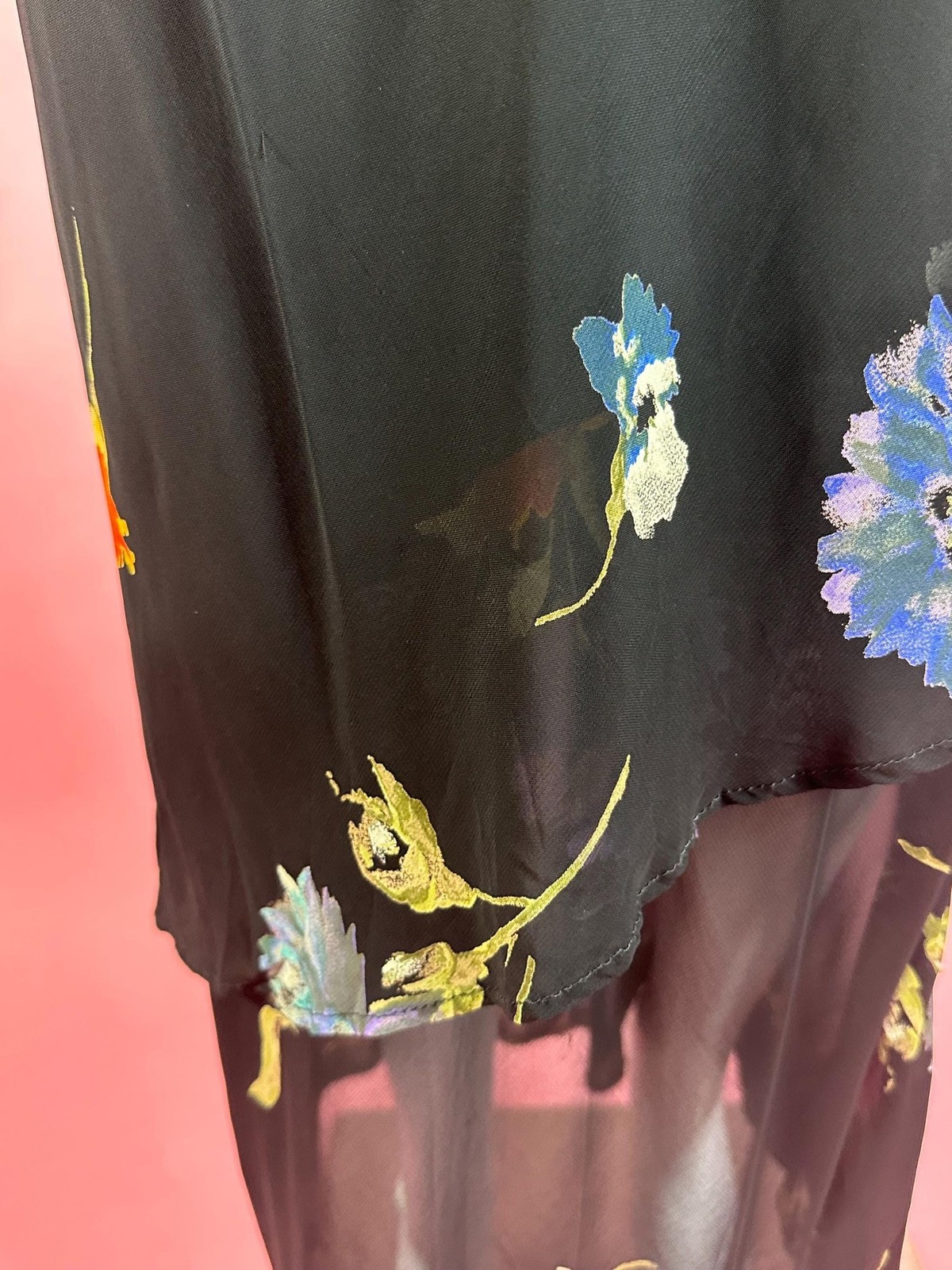 1990s-Y2K LAPIS Semi Sheer Tiered Ruffle Floral Sleeveless Maxi Slip Dress. SM