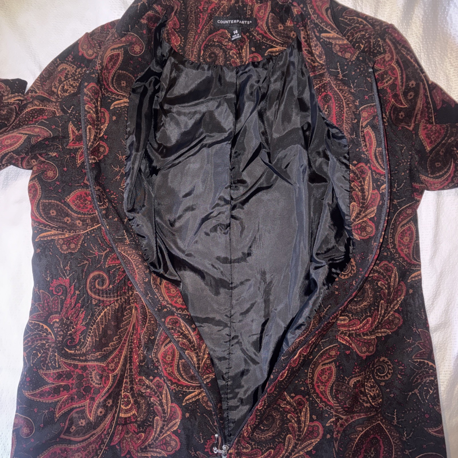 VTG Counterparts Paisley Velour Whimsical Fairy Zip Up Women’s Jacket Size 14
