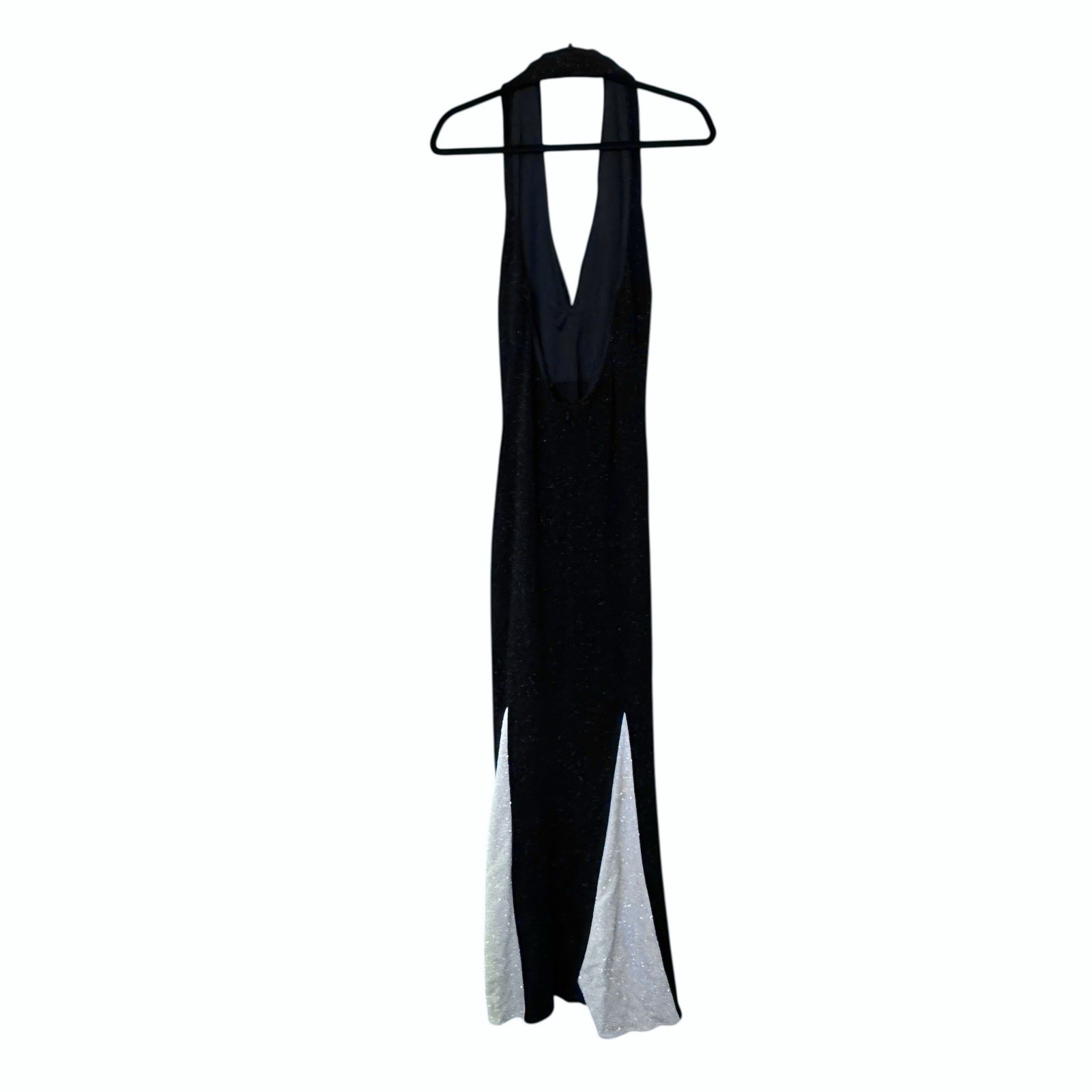 Maxi Halter Dress Women’s 10 Black White Sparkly Stretchy Cruella Vintage