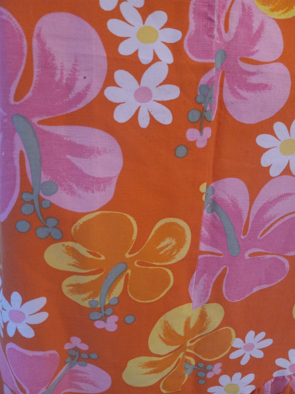 Vintage 60s Hawaiian Psychedelic Orange Floral Tiki Oasis Ruffled Skirt Dress SM
