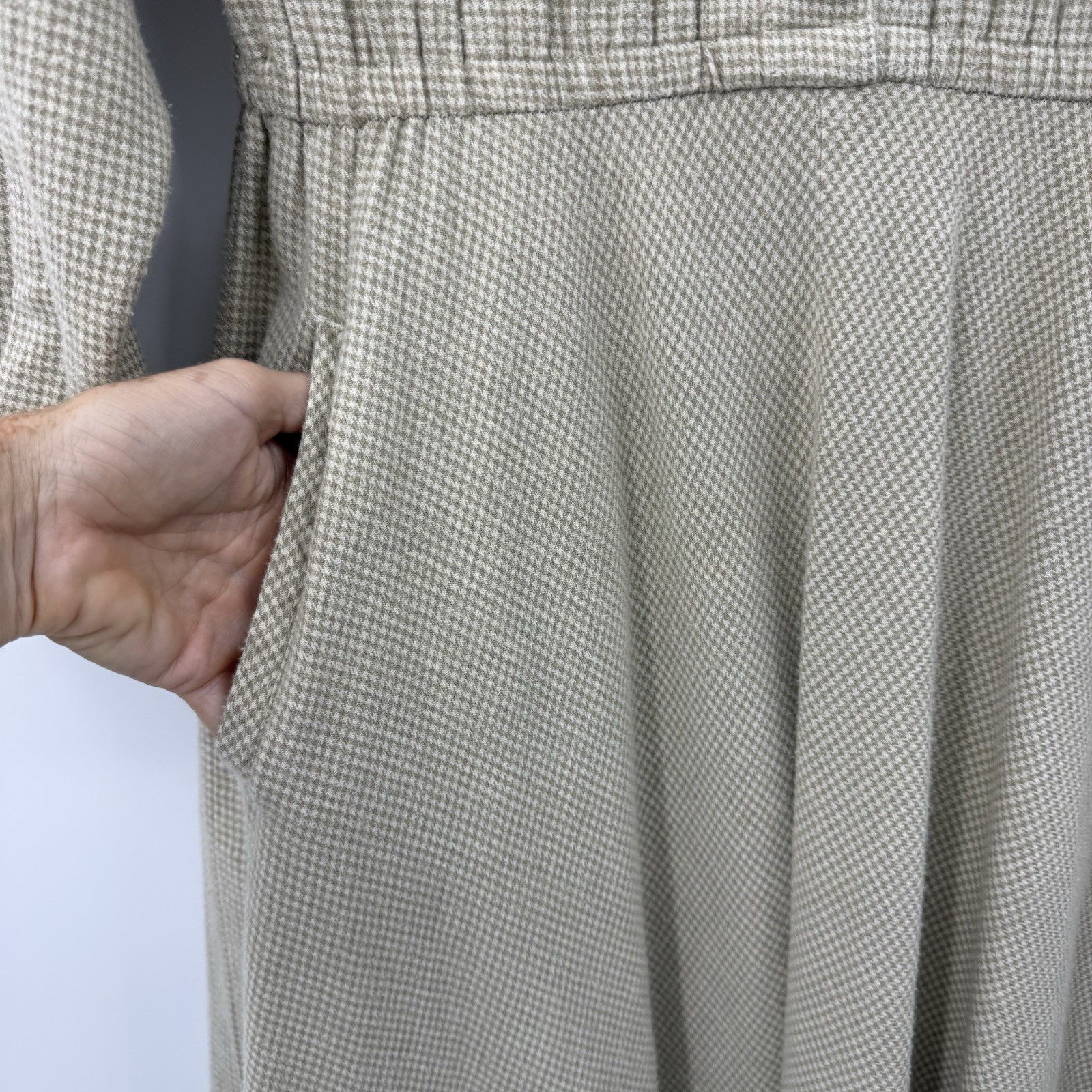 Vintage Banana Republic Safari Midi Dress Sz S Khaki Houndstooth Modest 1987