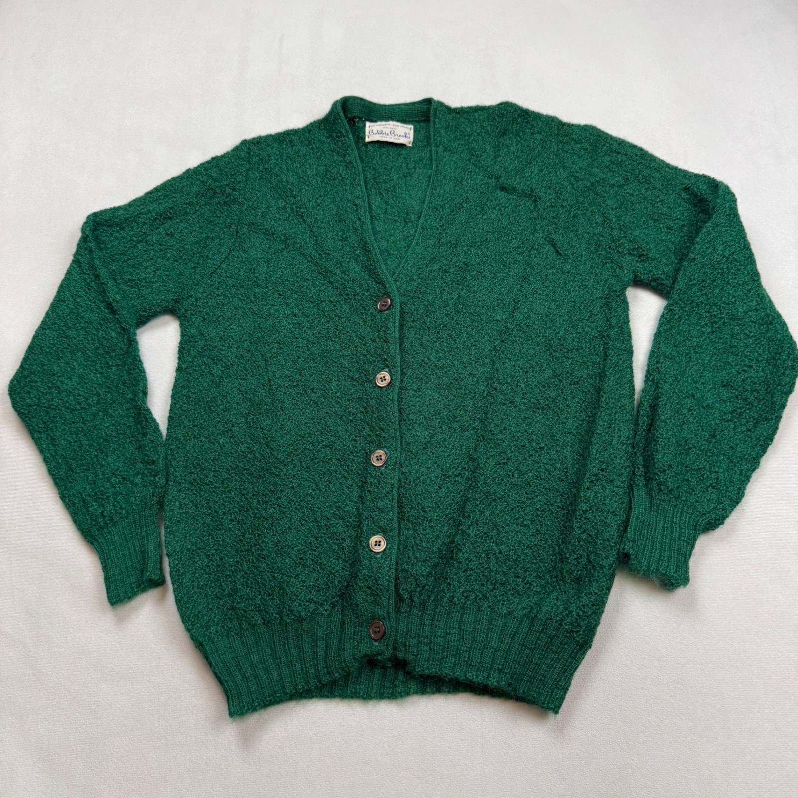 Bobbie Brooks Vintage Mohair Wool Blend Cardigan Sweater Green Made in USA Med