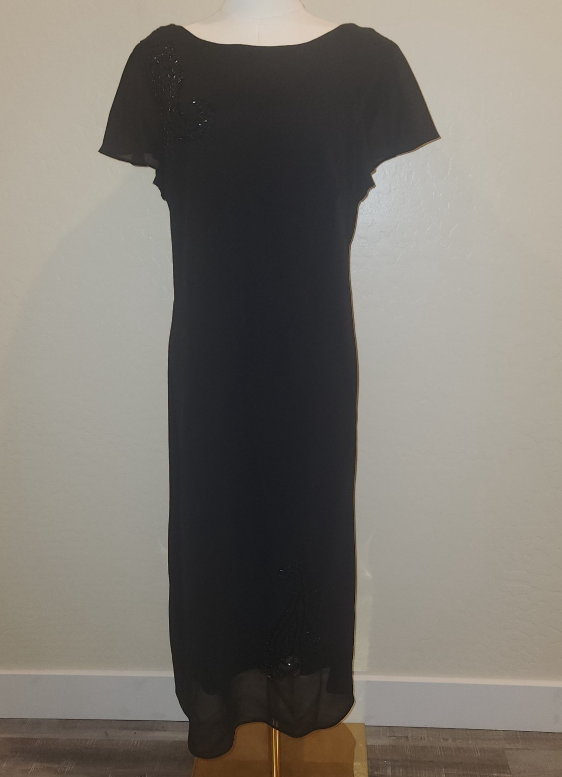 Vtg 90’s Black Beaded Maxi Dress Robbie Bee Scoop back dancing cocktail dressy