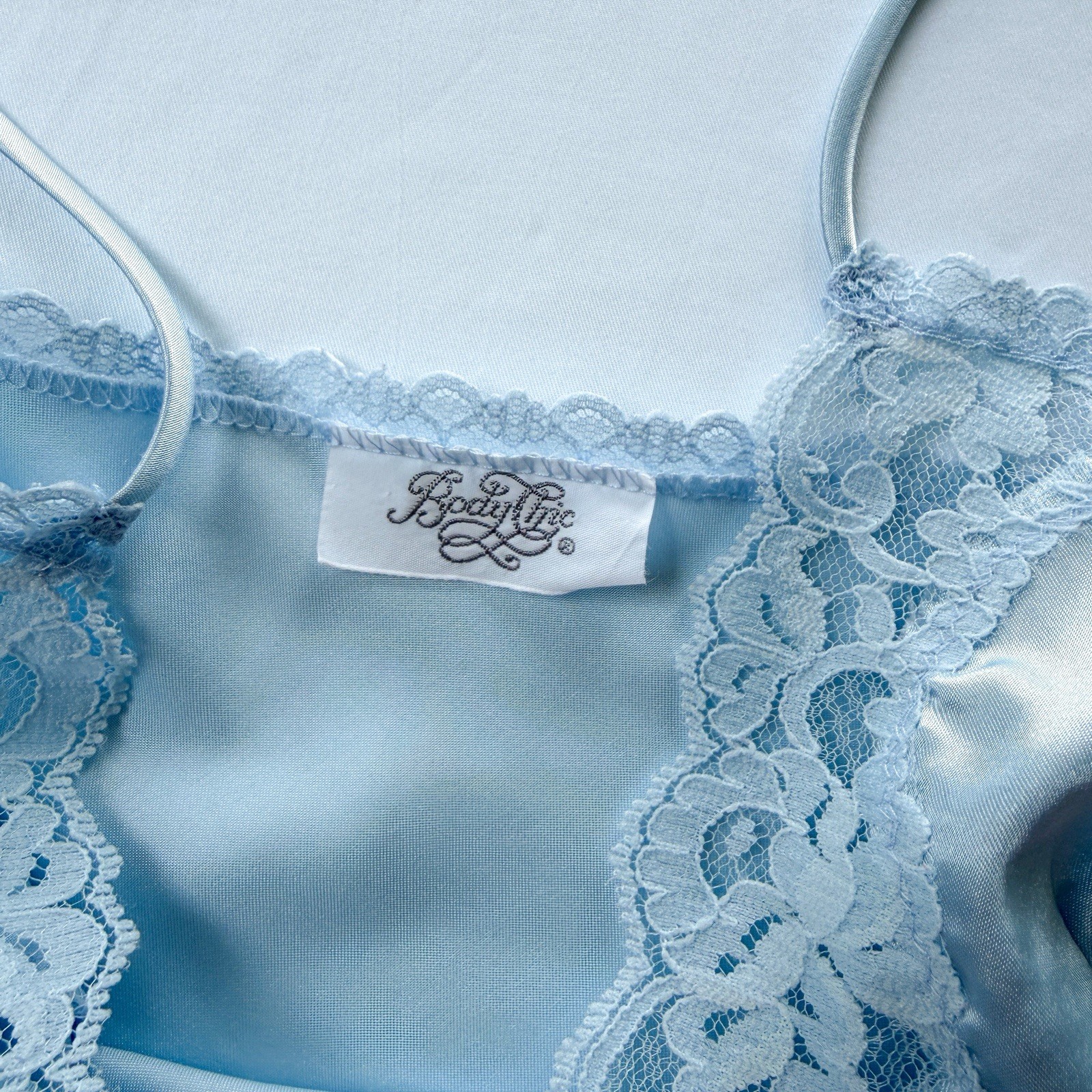 Vintage 80s Body Chic Light Blue Satin Tank Top Size L Coquette Balletcore Cami