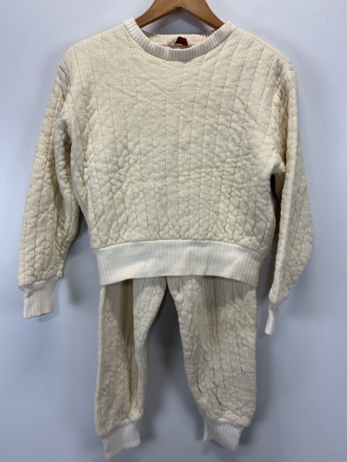 Vtg Sears Quilted Thermal Long John 2 Pc Set Sz M L Ivory 60s Flame Resistant