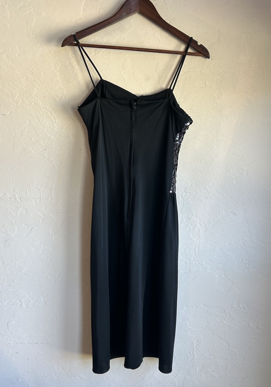 Vintage 80s Glenrob Black Sequin Asymmetrical Cocktail Dress S Studio 54 Glam