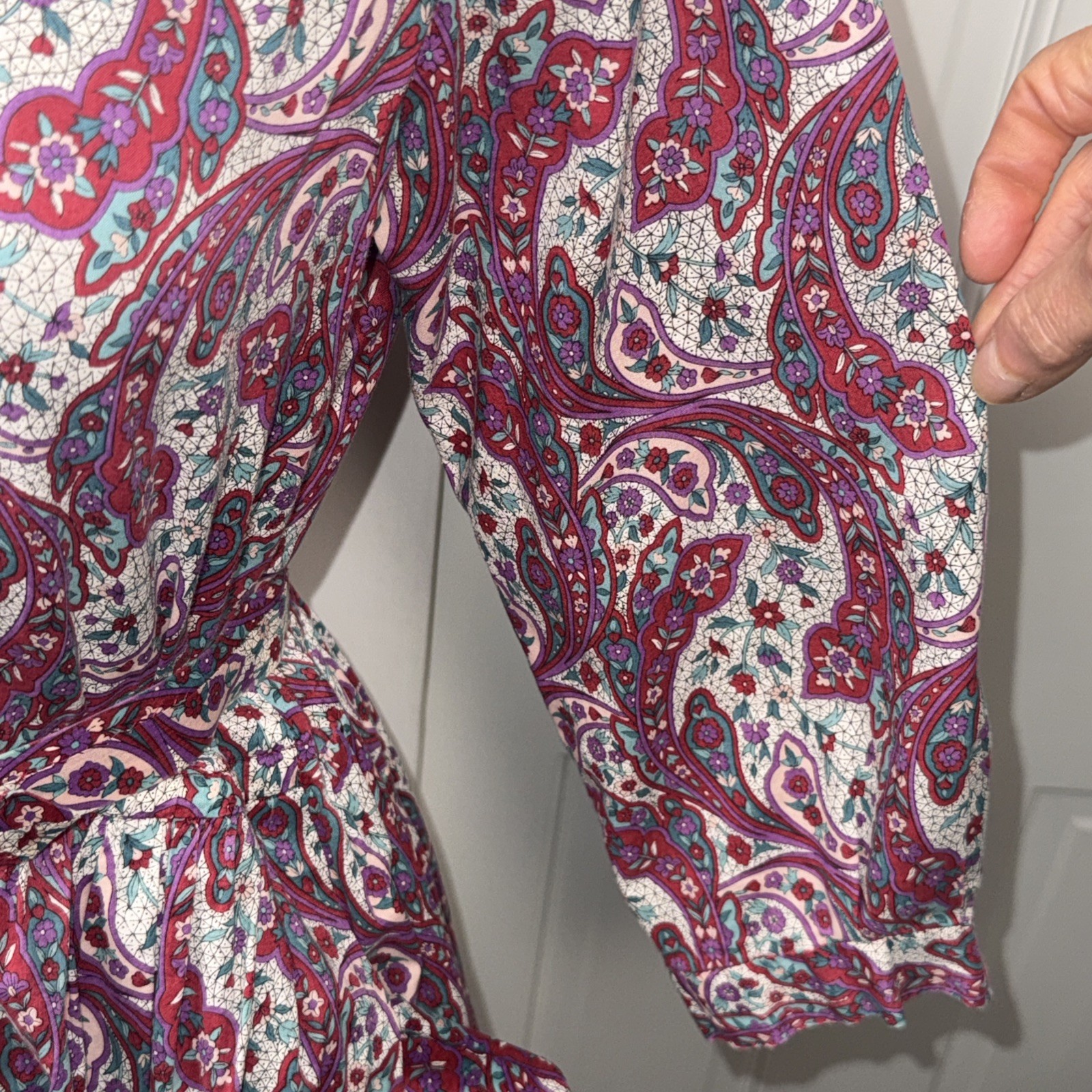 1950’s Handmade Cotton Shirt Dress Fit & Flare Paisley Pockets Medium Belted