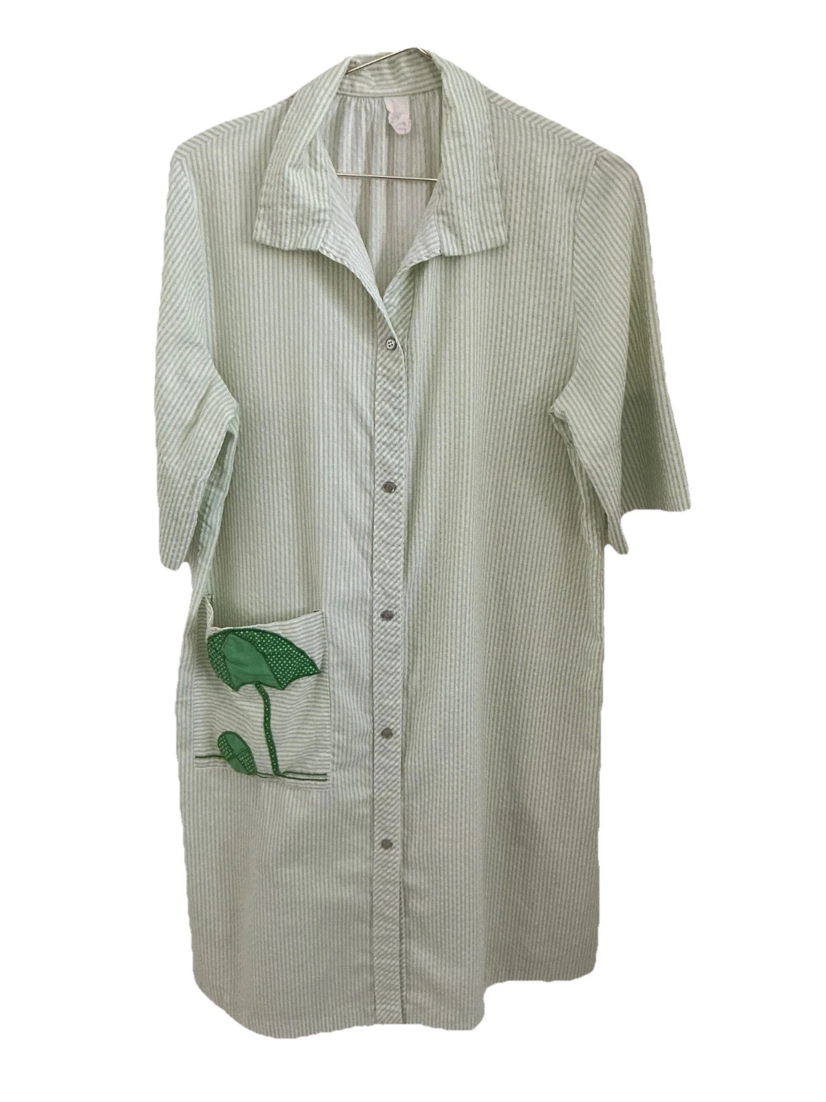 Vintage Sears House Coat Lounge Dress Nightgown Green White Striped Beach Themed