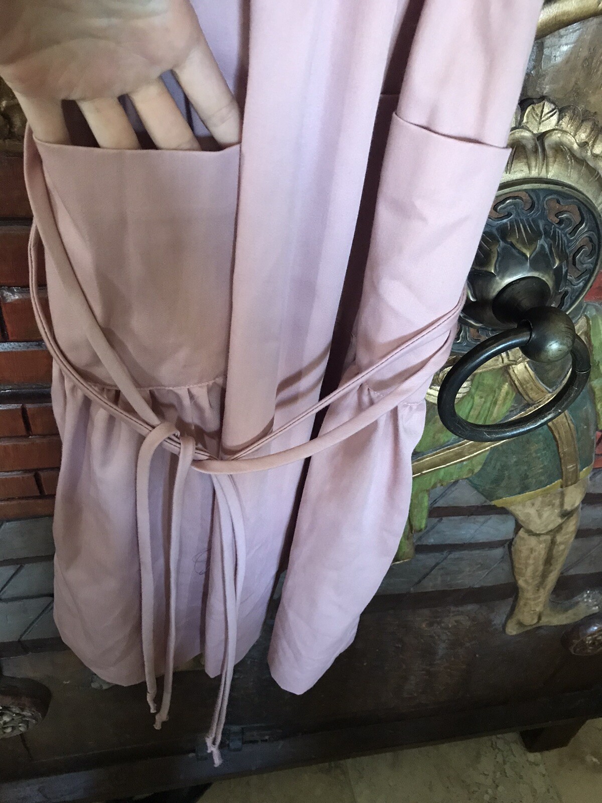 VTG 70s Jody T of Cali two piece mauve pink crop vest and striped belted dress