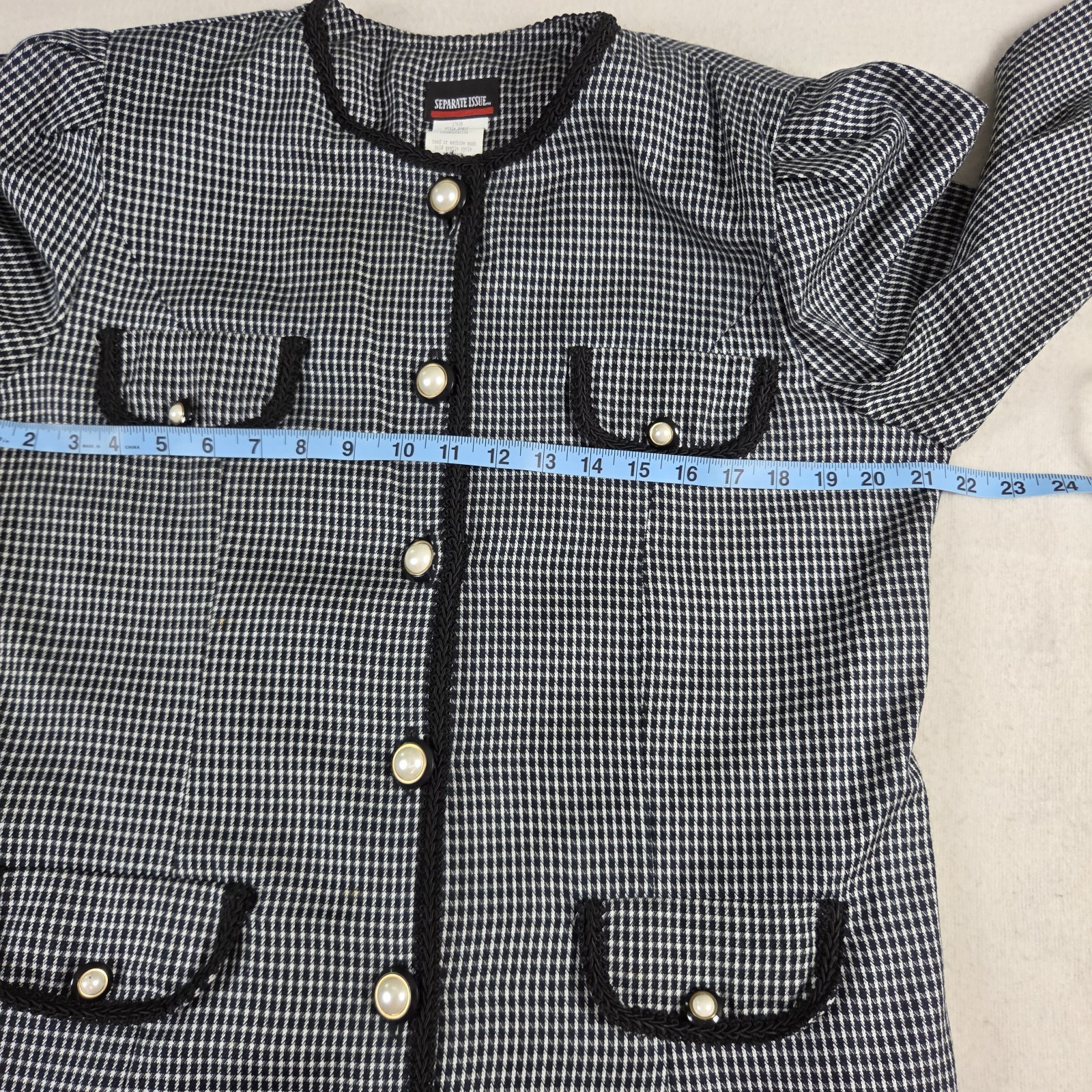 Vtg Separate Issue Black & White Houndstooth Blazer Jacket Pearl Button 11/12