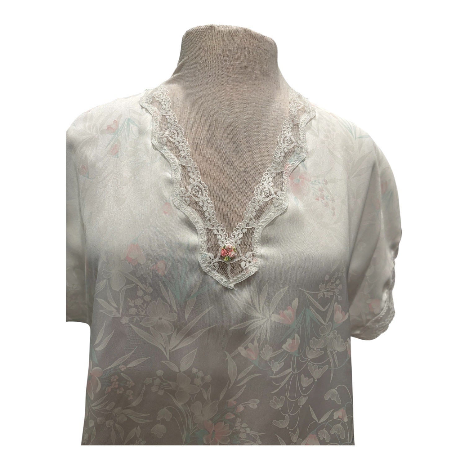 Vintage Sears Satin Floral Nightgown Lounge Tunic Top Cottagecore Lingerie M
