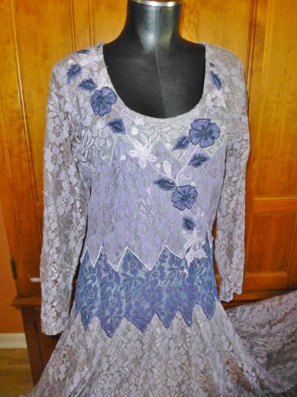 Vtg 80s India Papillon Sheer Scalloped LACE Boho Hippie Festival midi DRESS M L