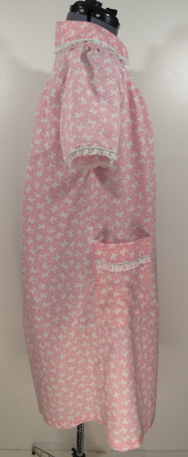 VTG Dan Ellen~Grannycore Nightgown Ruffles~Lace~Pink~Pocket~Bows~USA Made~Sz XL