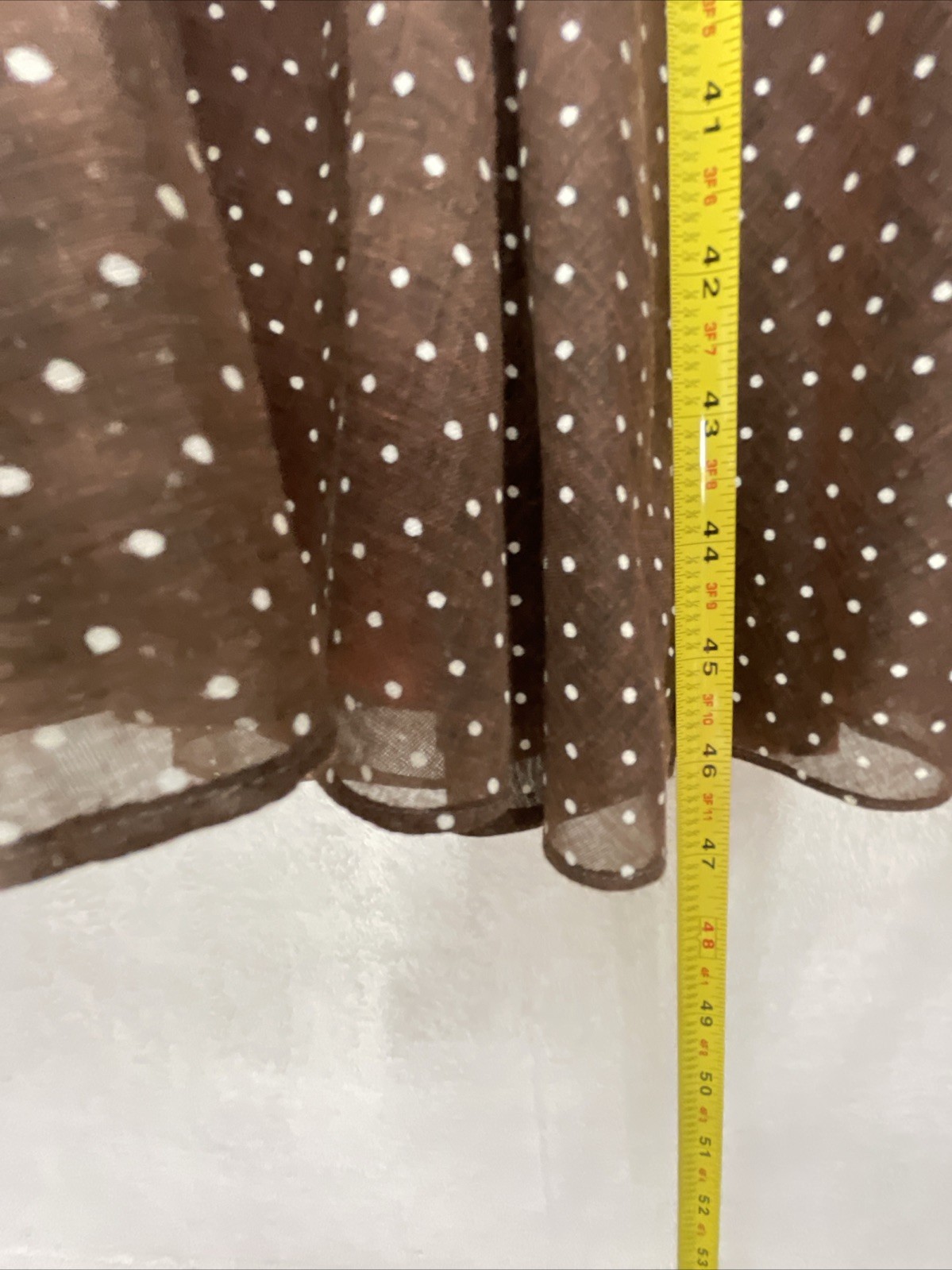 Vtg Brown White Swiss Dot Sz 12 Fit/Flair Long Sleeve Sheer Lined Twirl Retro