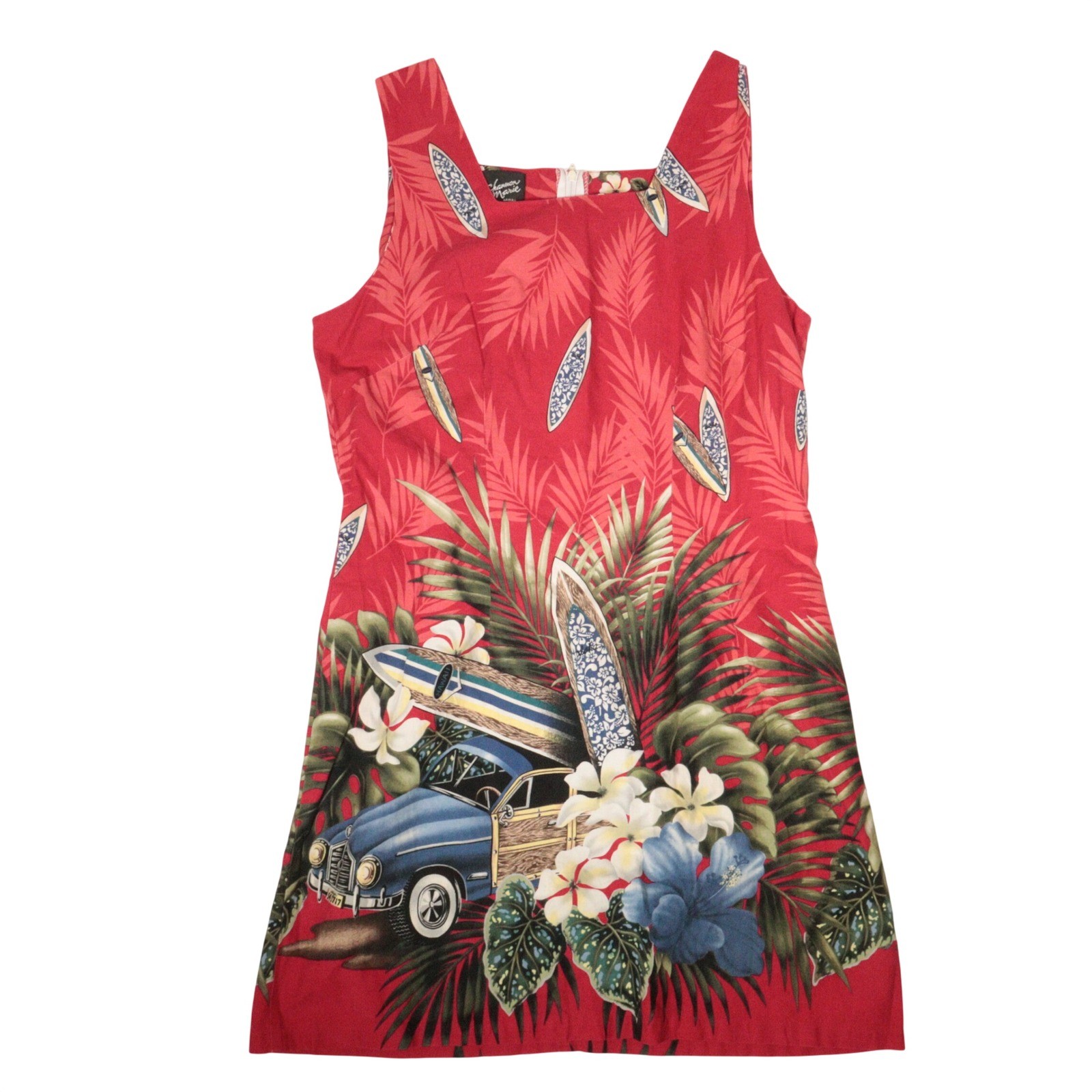 Vintage Shannon Marie Dress Hawaiian Surfboard Beach Red Cotton USA Women XL/14