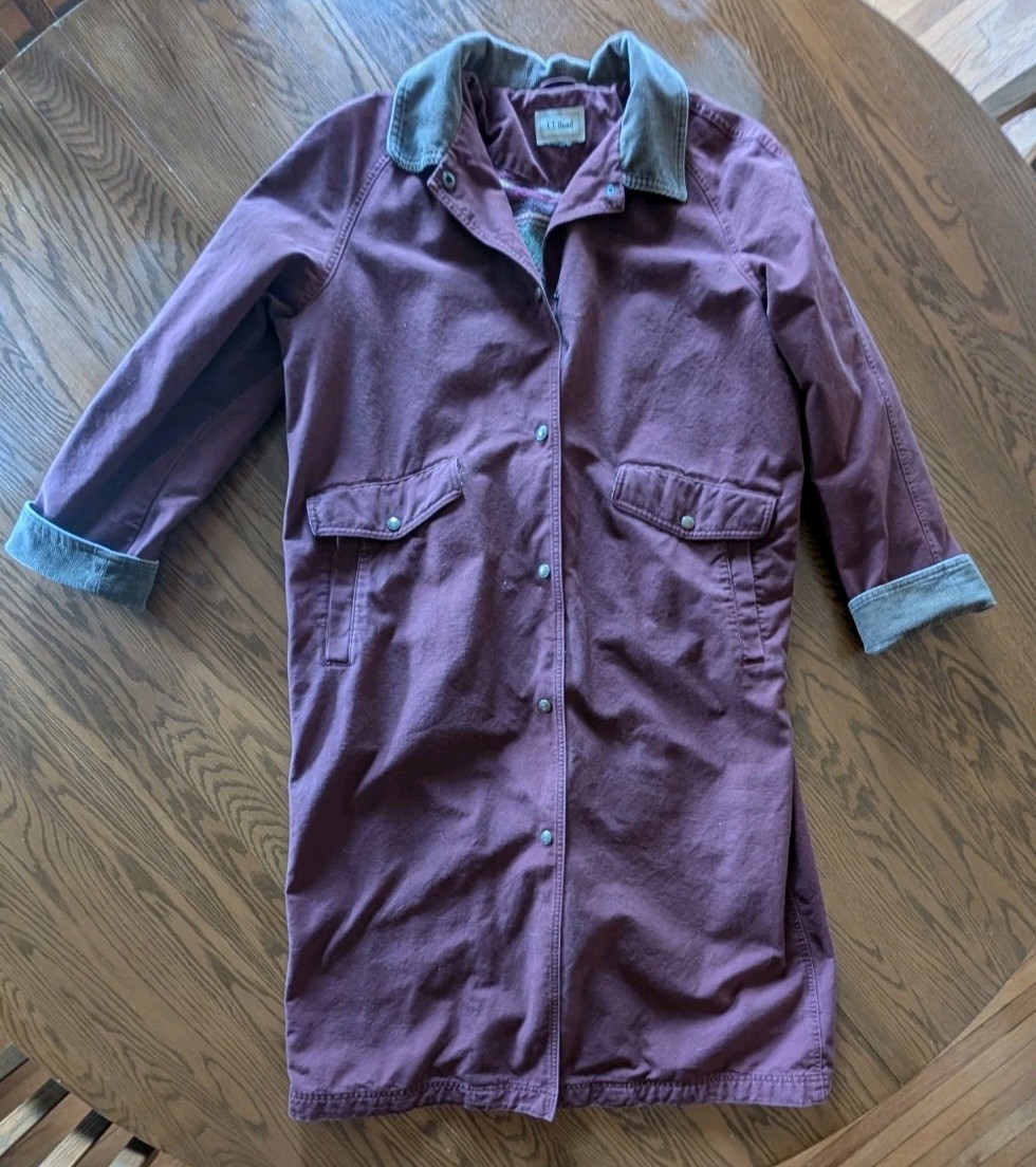Vintage L.L. Bean Barn Duster Coat Canvas Corduroy Southwest Lined Burgundy XL