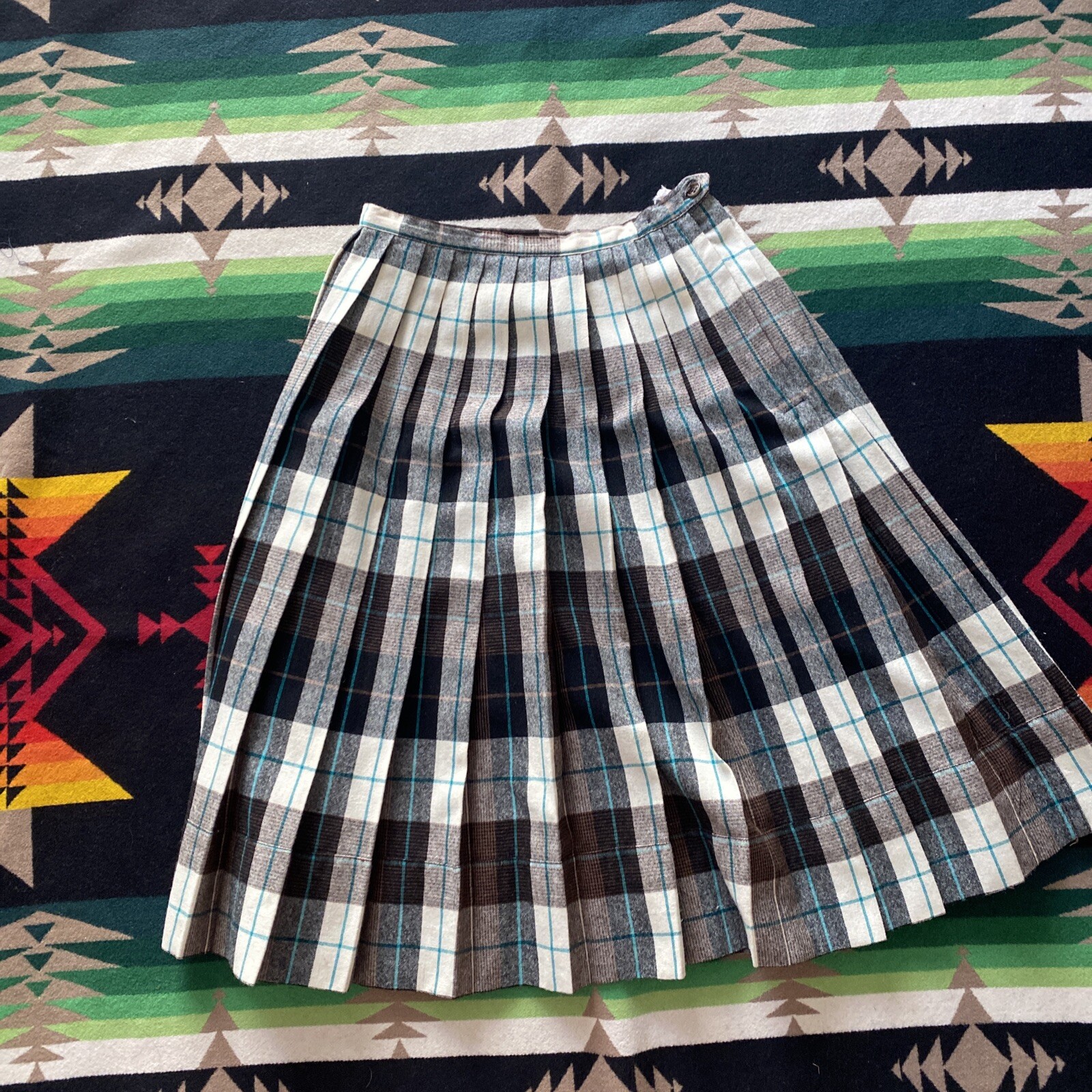 Vintage CENTURY of Boston Plaid Wool Pleated Reversible Midi Skirt Size 0 XS