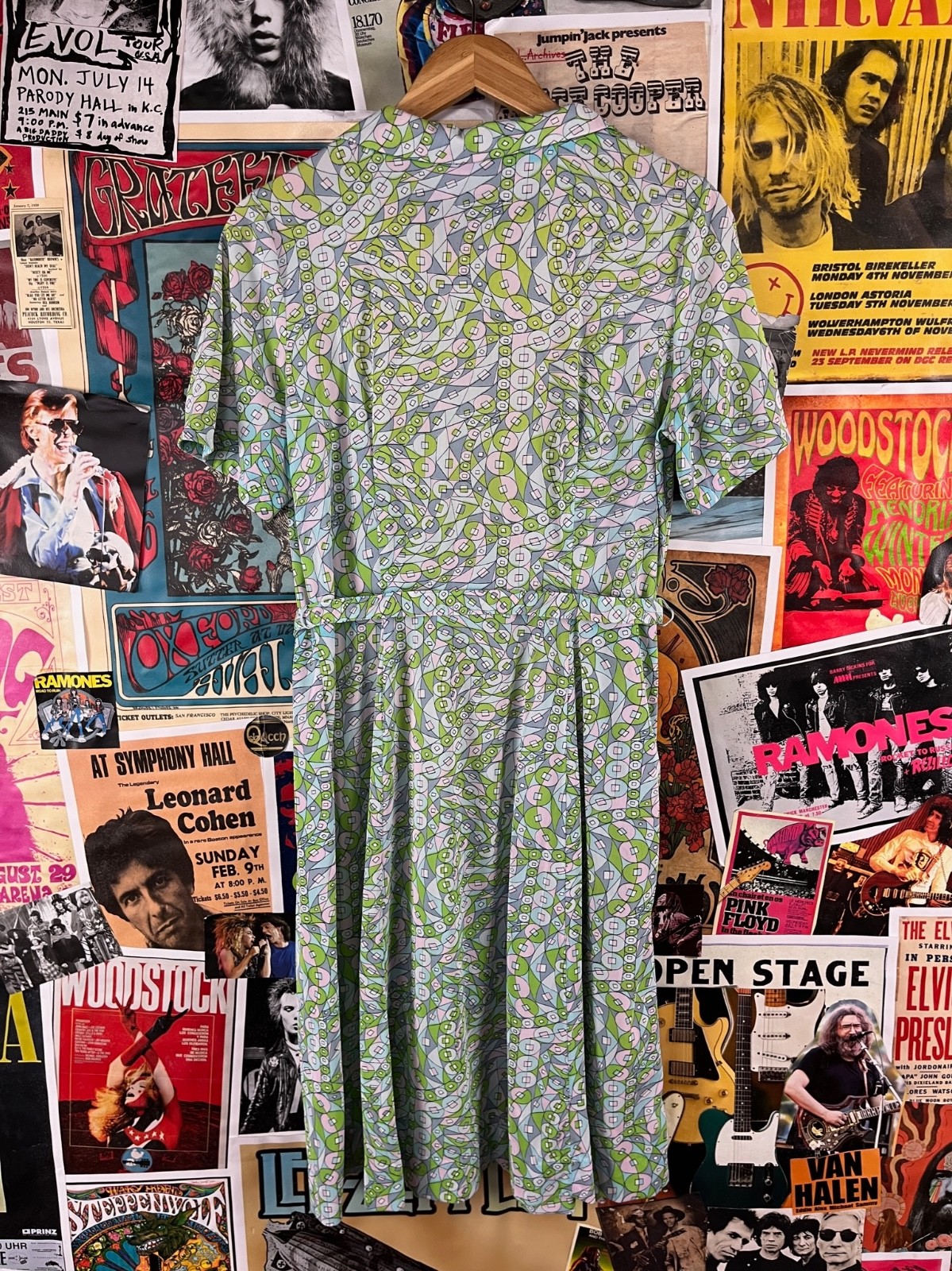 Vtg 50s-60s Pastel Mod Print Belted Sy Frankl Shirtwaist Day Dress Retro Medium