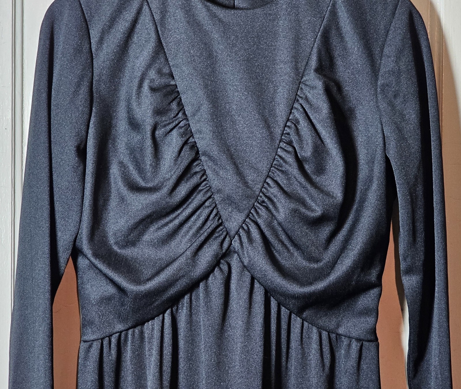 VTG WhimsyGoth 70’s Jerrie Lurie Maxi Dress Women 14 Black L/S Witchcore Pleated