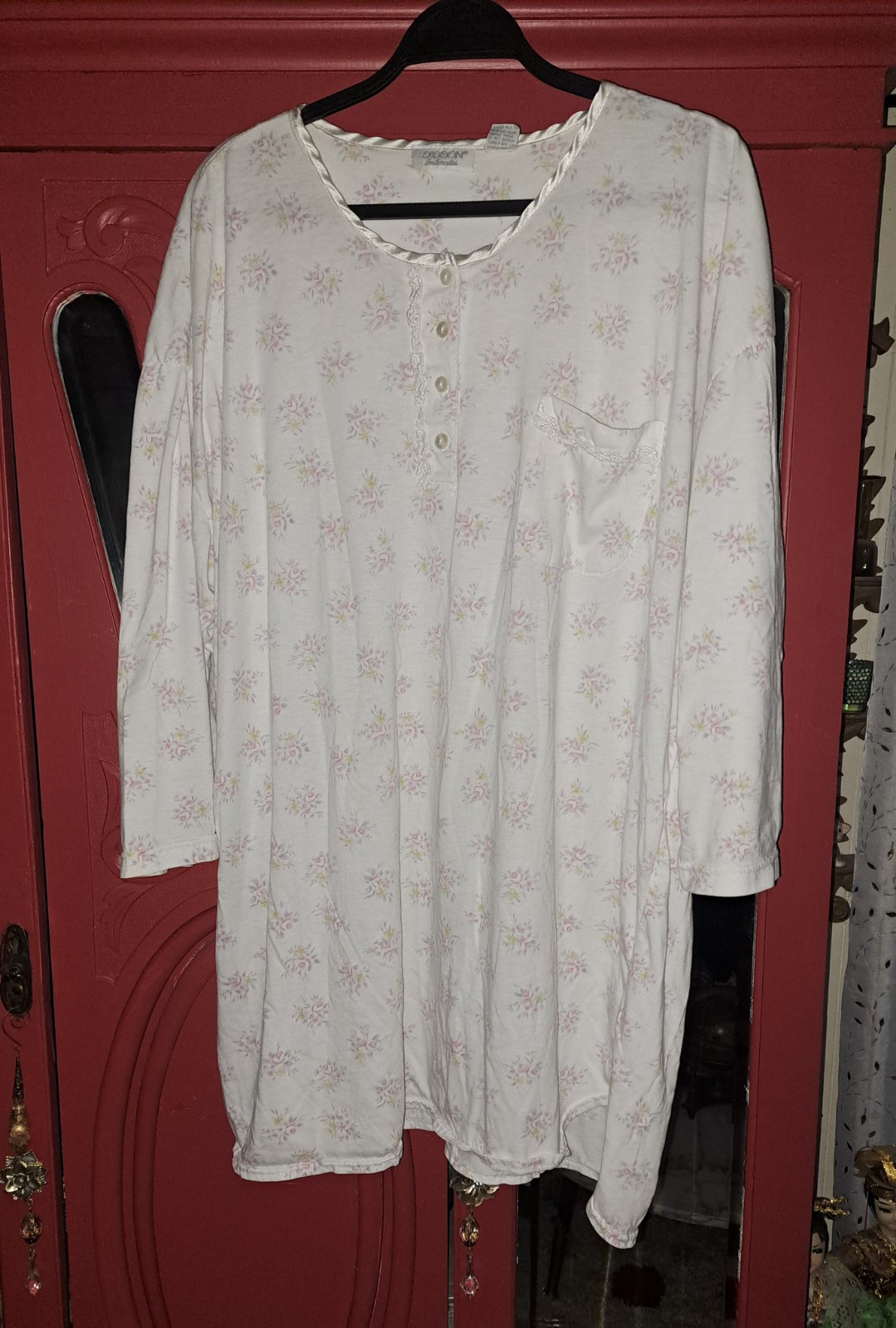 Vtg 80s Sasson Nightgown „One Extra Size” Plus White Floral Romantic Cottagecore