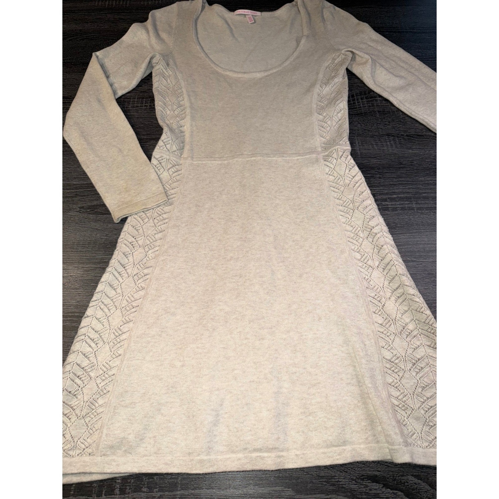 Victorias Secret Oatmeal Beige Pointelle Knit Scoop Size M Coquette Balletcore
