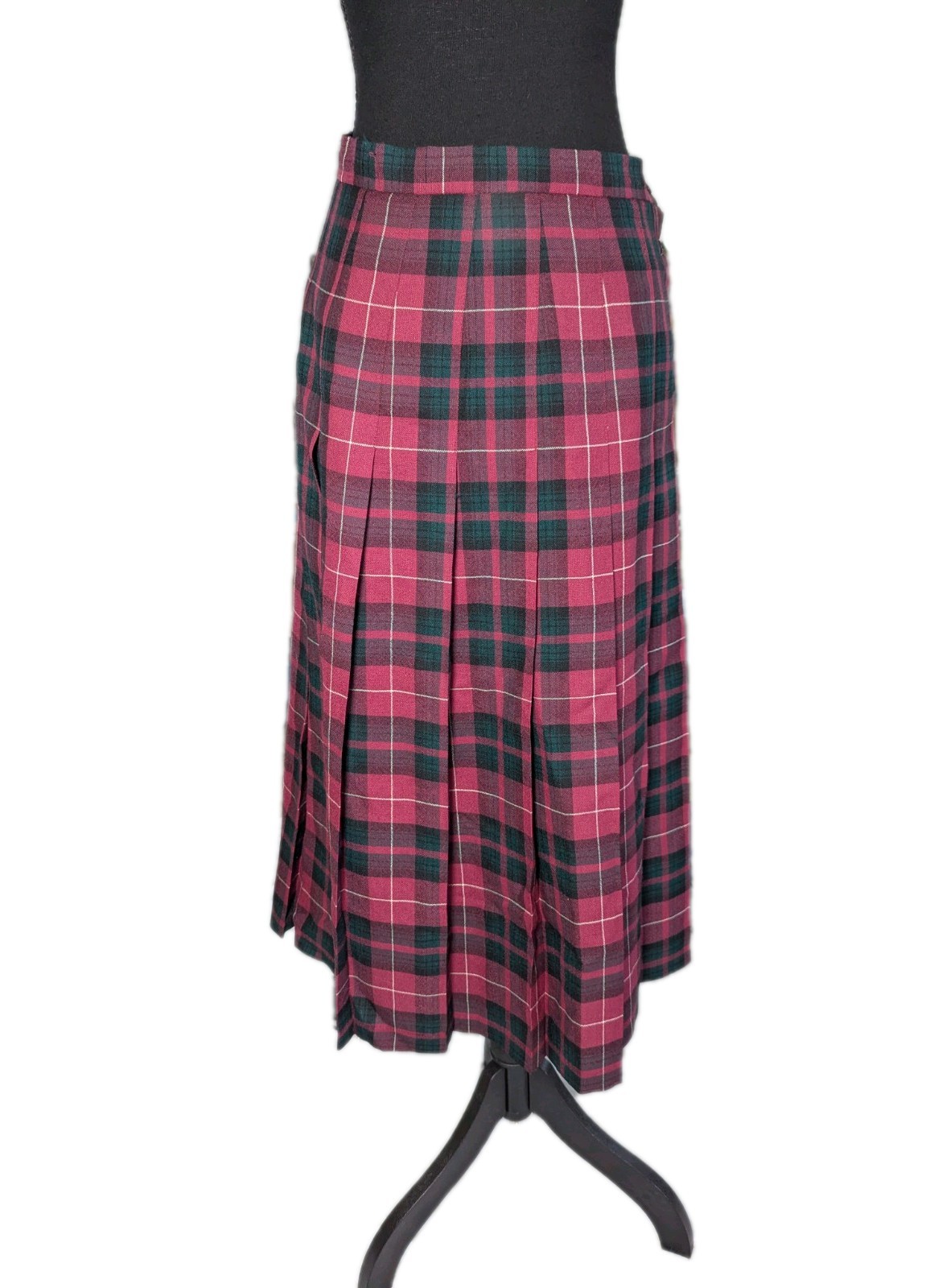 VTG Dean’s Of Scotland Women’s Red/Green Tartan Plaid Pleated Midi Skirt 28″x32″