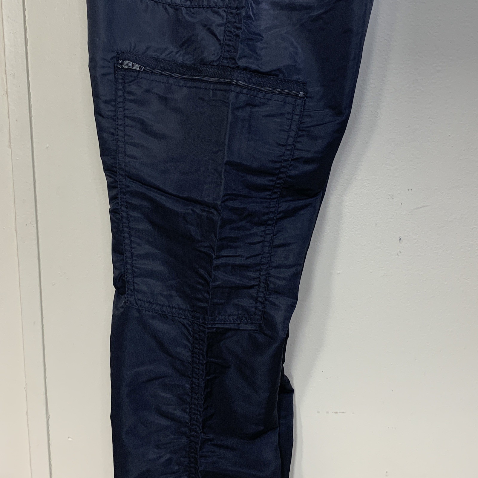 Iconic 80’s Black Parachute Pants Nylon Cargo 6 Pockets Zip Leg Size 7-8